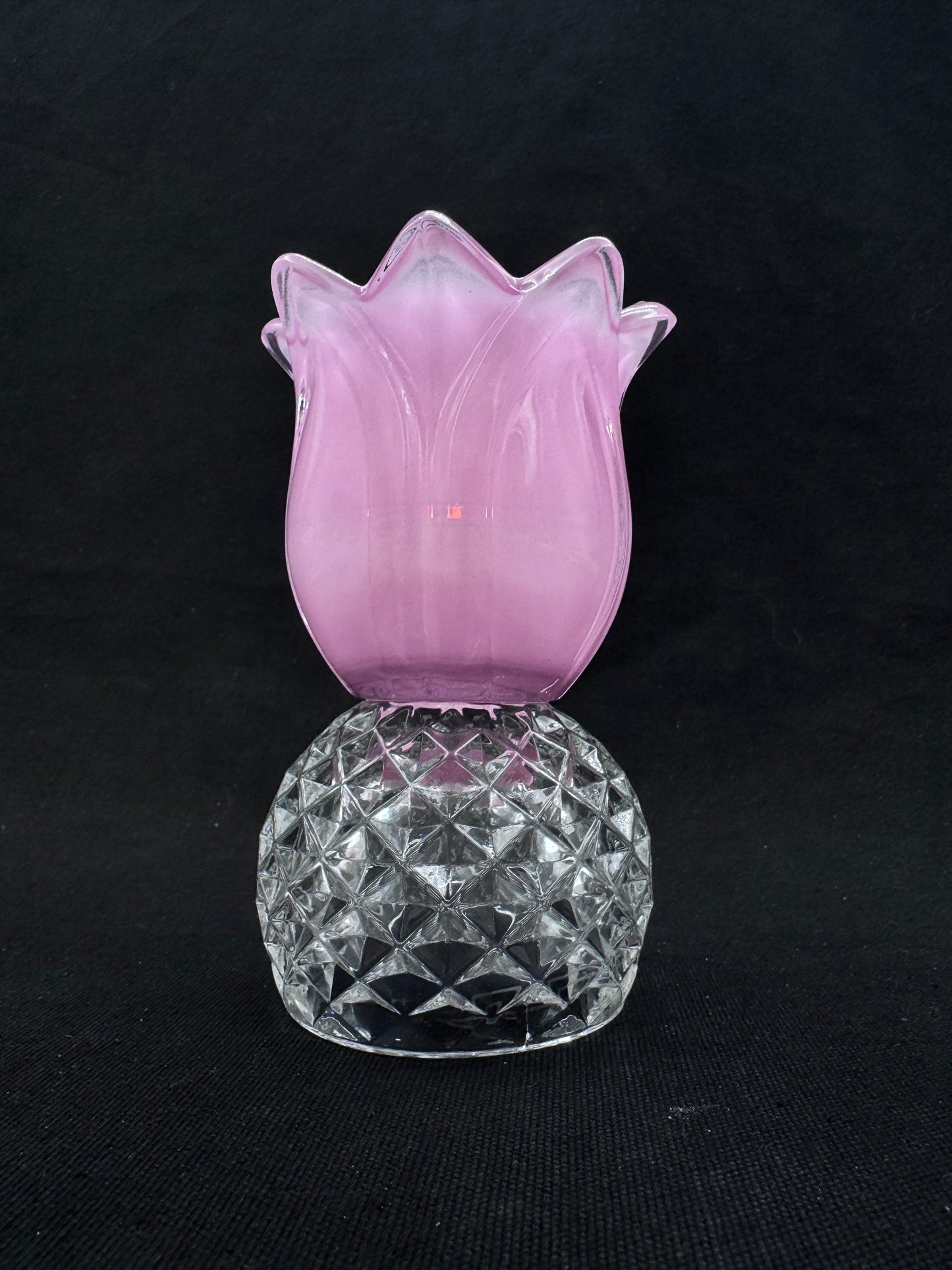 Mini Solcellelampe med rosa fot og glassfat