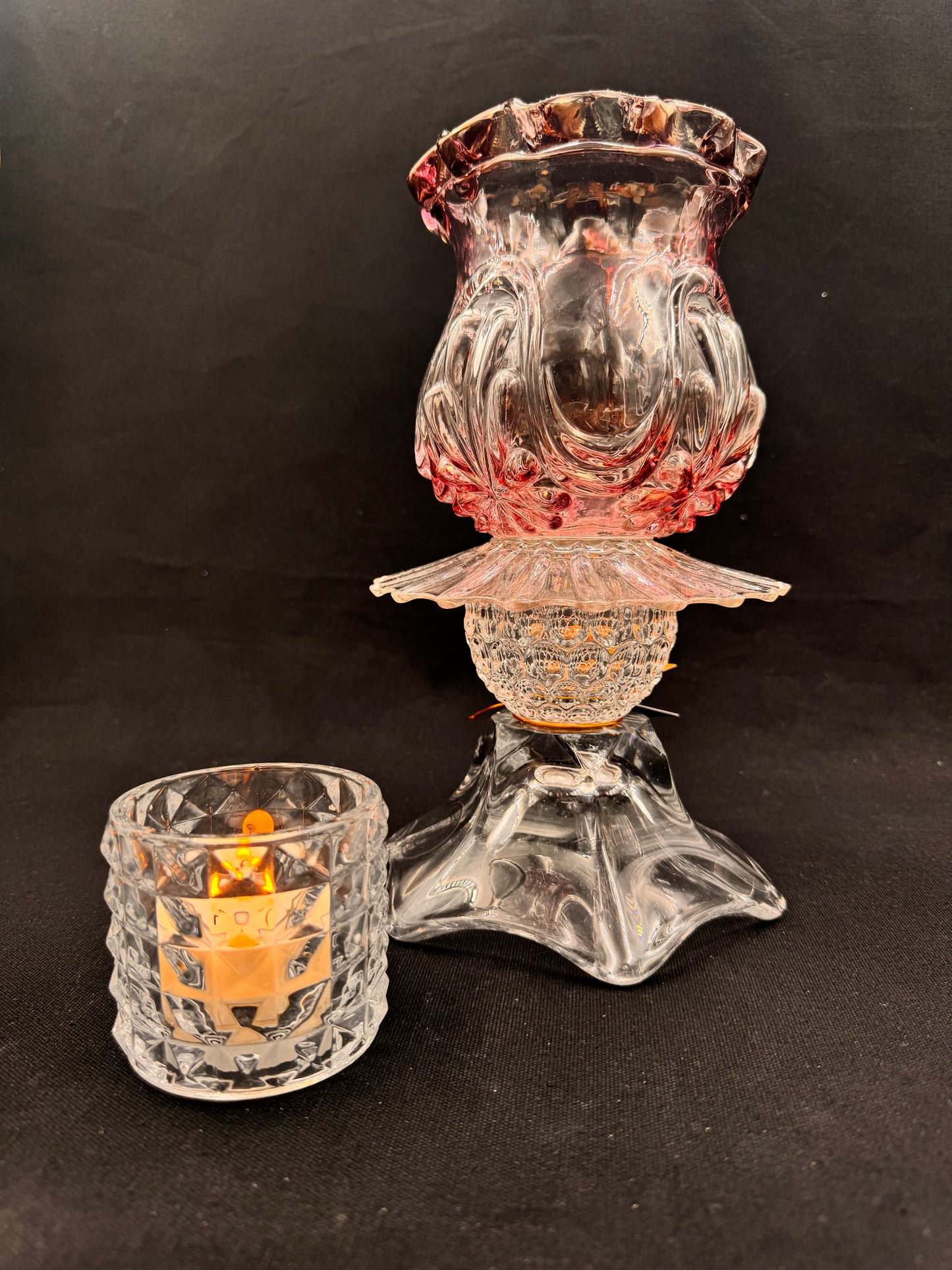 Vintage lykt i lilla og klart  glass