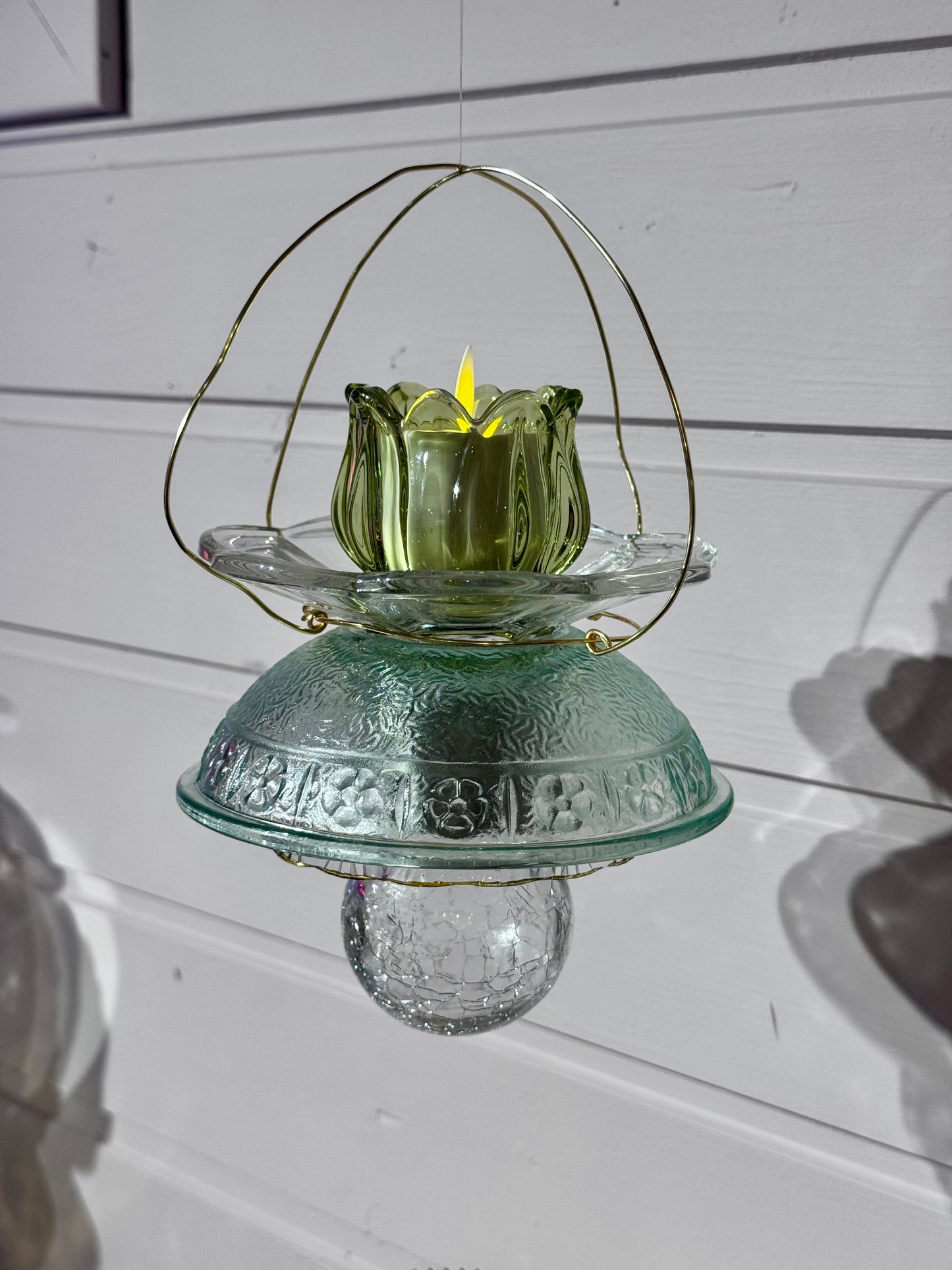 Vintage Solcellelampe hengelykt - grønn tulipan