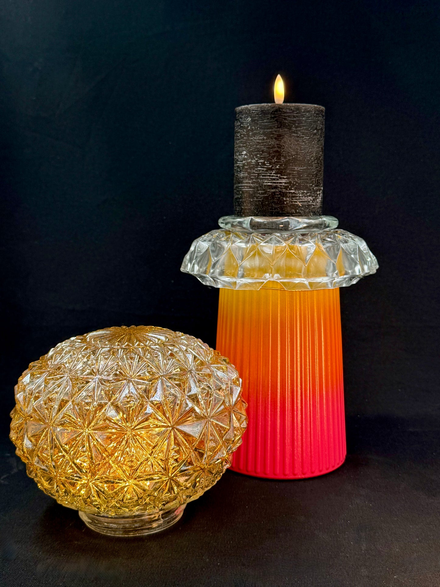 Vintage Diamantlampe med solnedgangfot og champagne kuppel