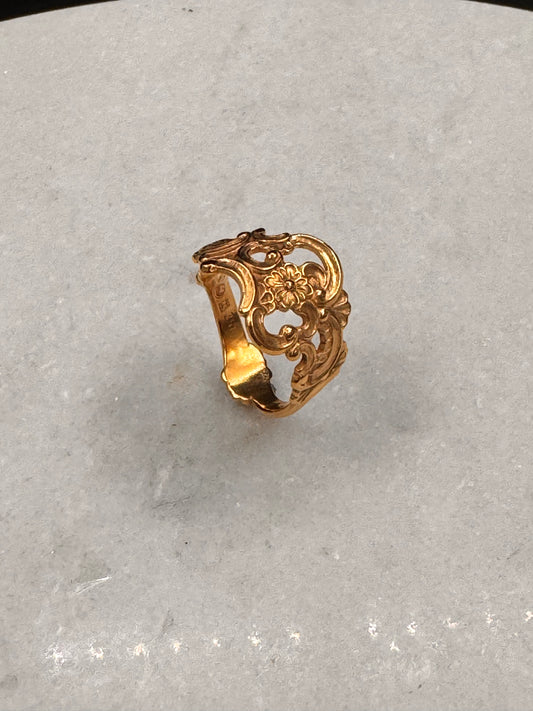 Vintage Sølvring «Oldemor» gullforgylt str 58