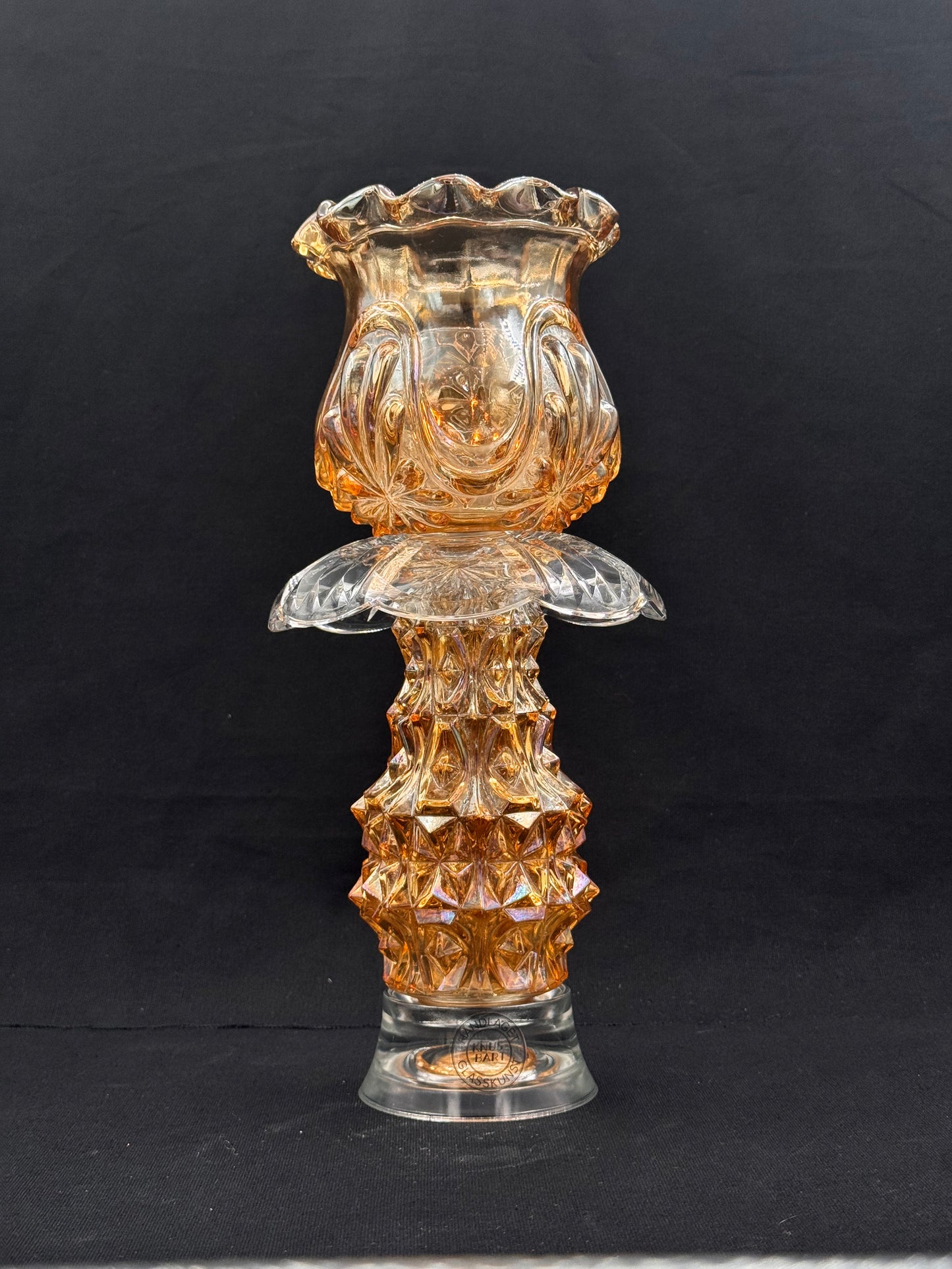 Vintage lyselykt i ren krystall og amber kuppel