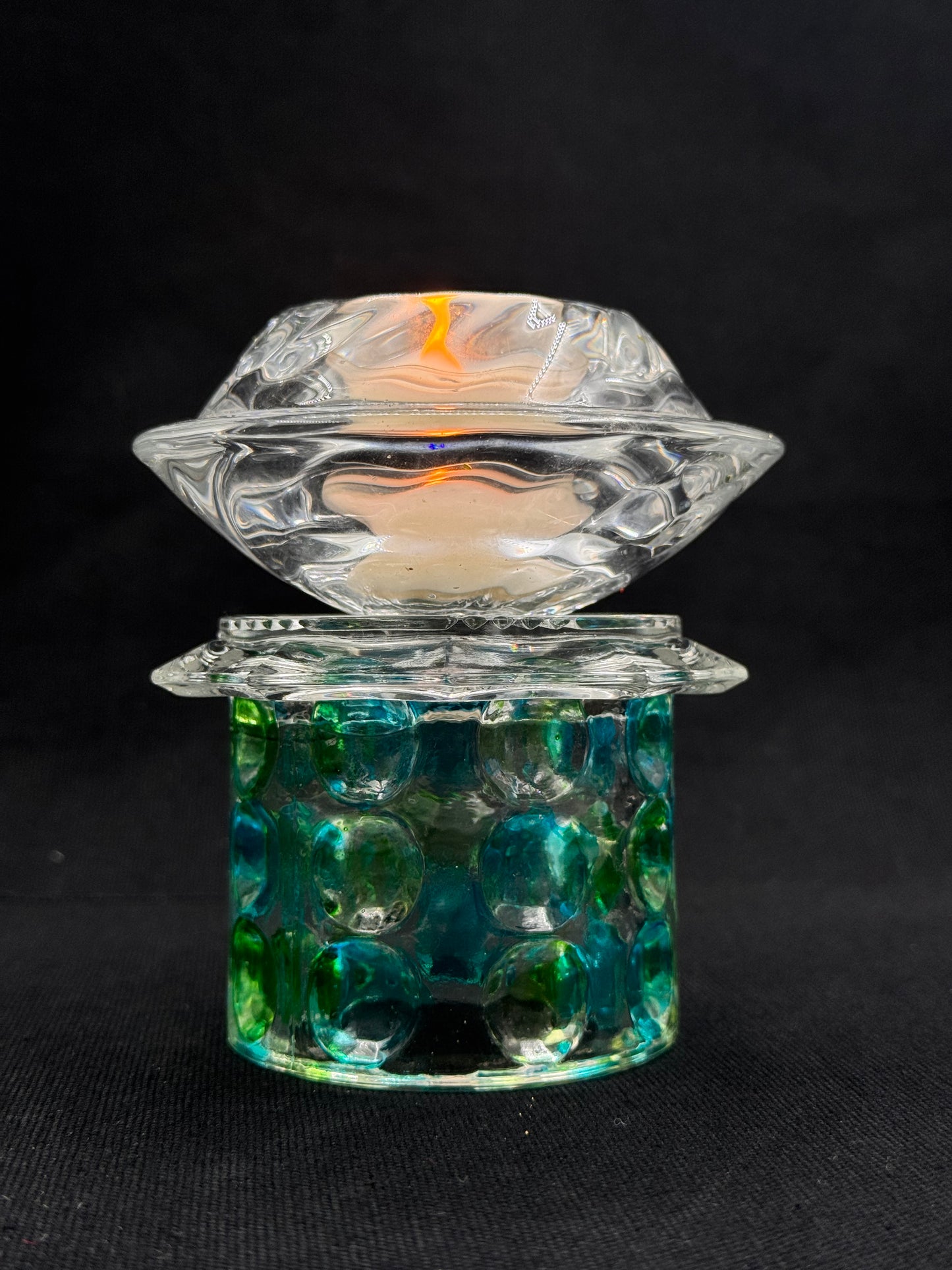 Vintage lysestake «mini» grønn/blå