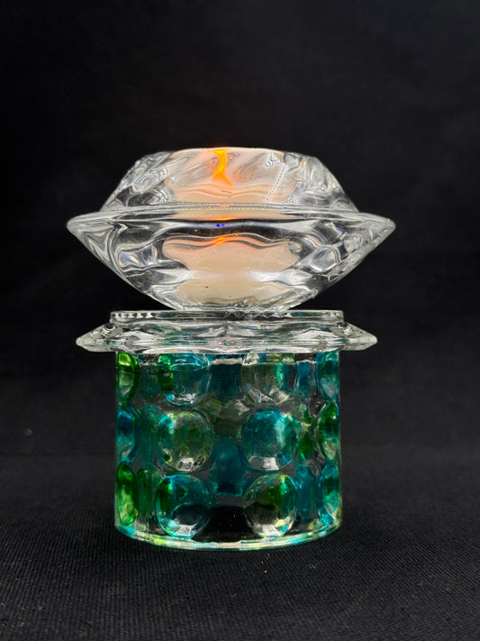 Vintage lysestake «mini» grønn/blå