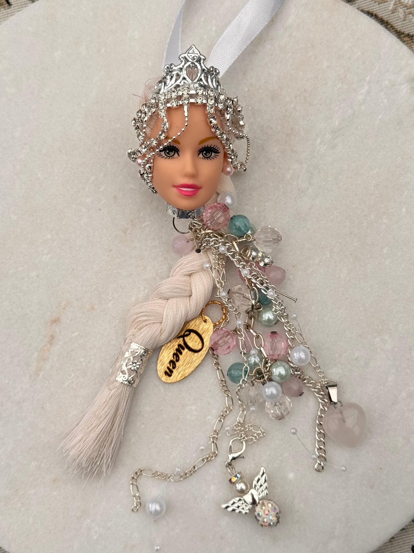 Vintage Barbie julekule «Elsa hvit med diamanter»