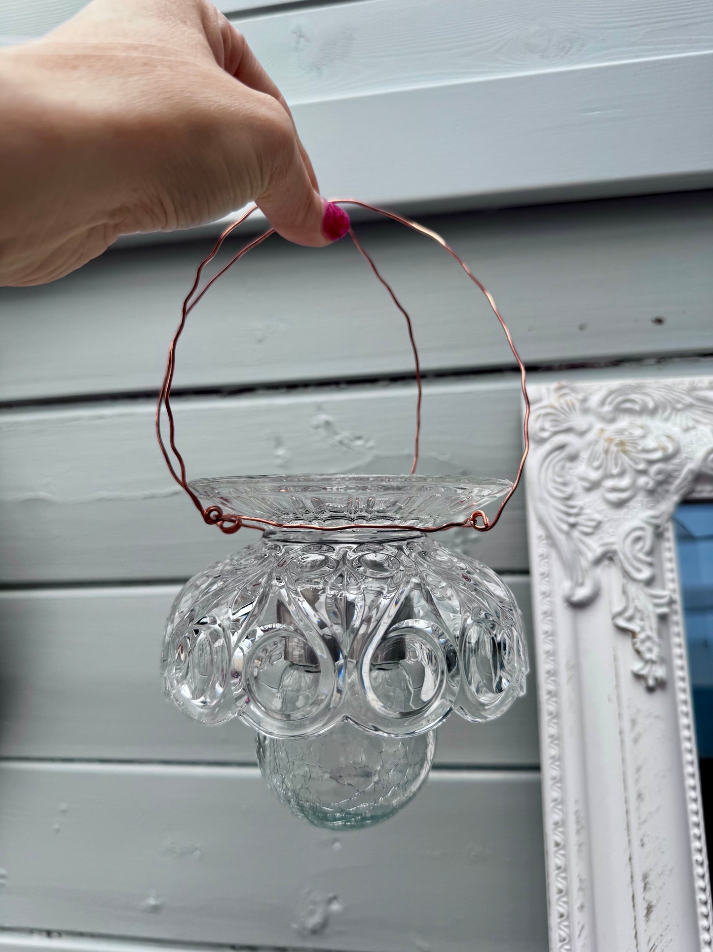 Hengende vintage Solcellelampe i klart glass