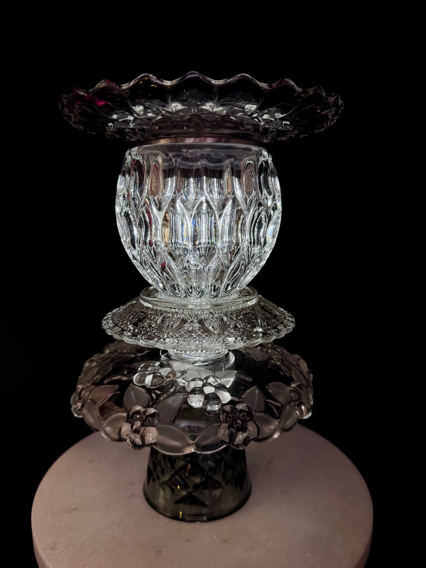 Vintage solcellelampe svart metallic Tine K fot og glassfat