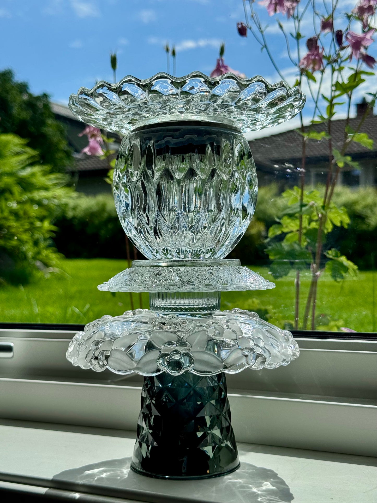 Vintage solcellelampe svart metallic Tine K fot og glassfat