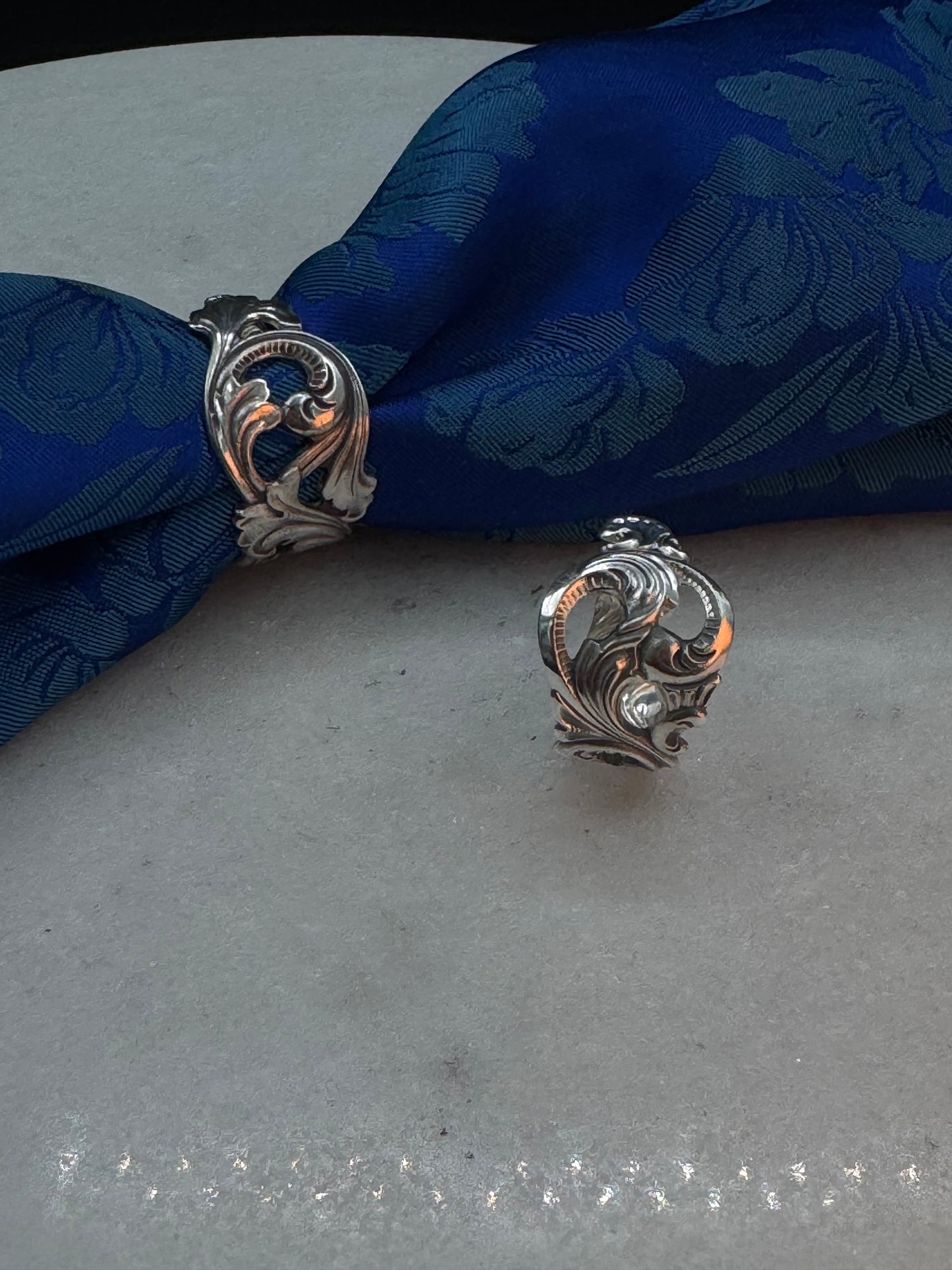 Bestilling! Vintage Skjerfring og ring eget sølv (rokokko anheng)