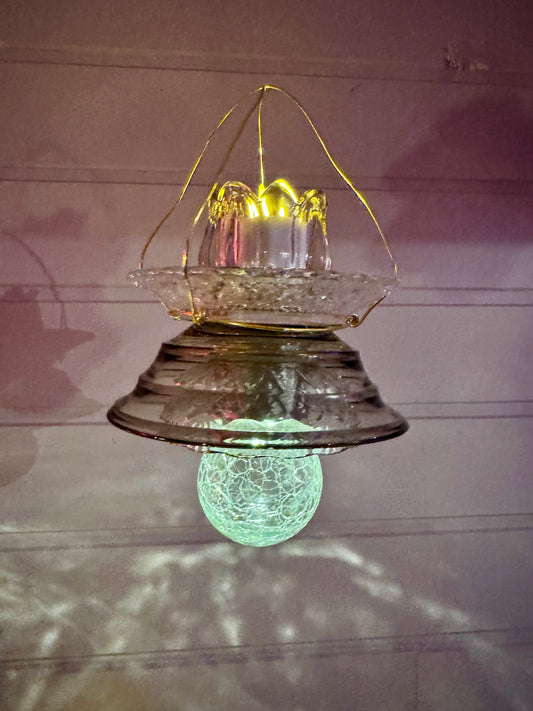 Vintage Solcellelampe hengelykt - grå tulipan og smoke skål