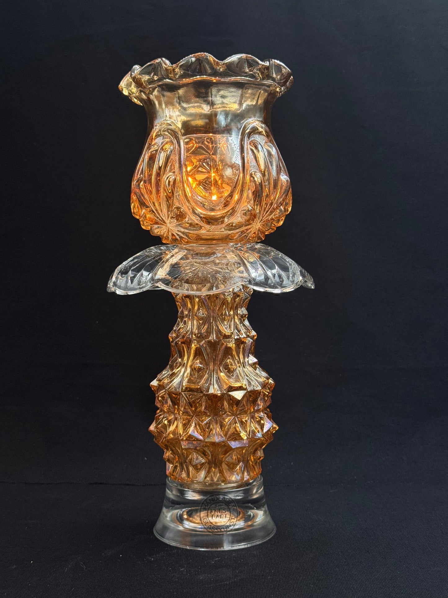 Vintage lyselykt i ren krystall og amber kuppel