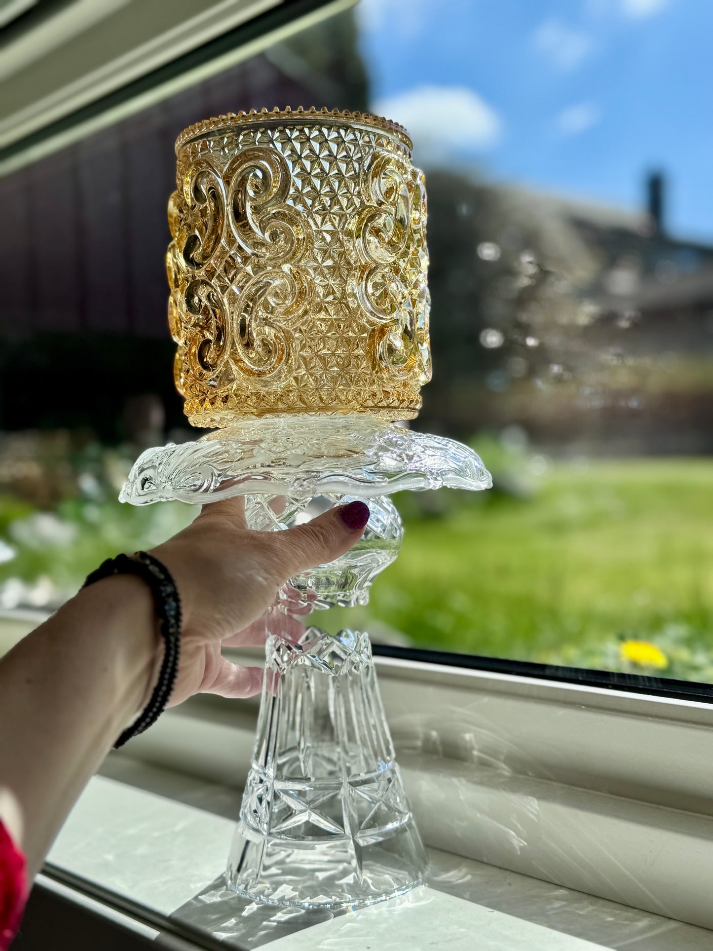 Vintage champagne lyslykt i klart krystall