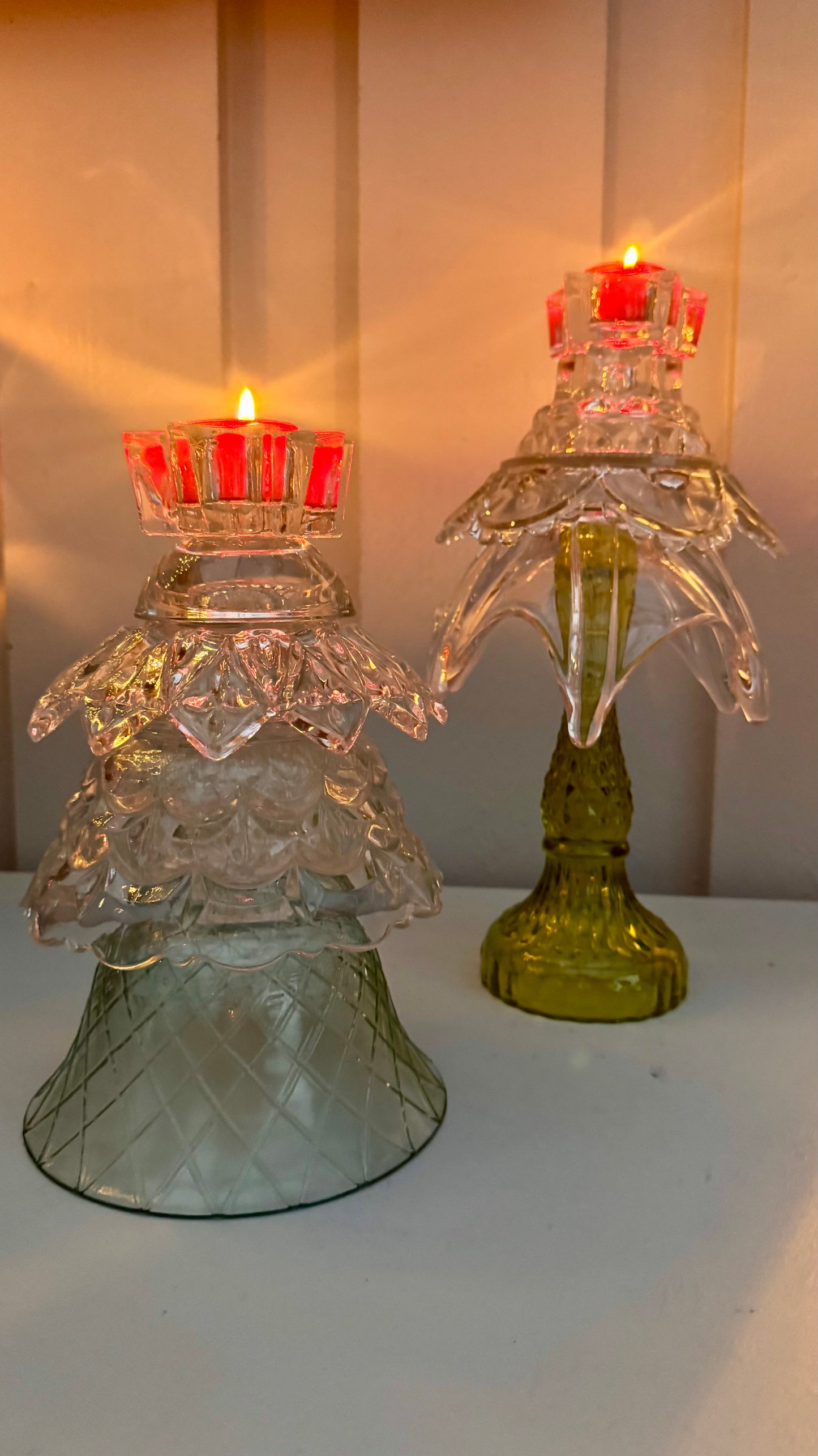 Vintage Juletre med grønn glassfot og krystall