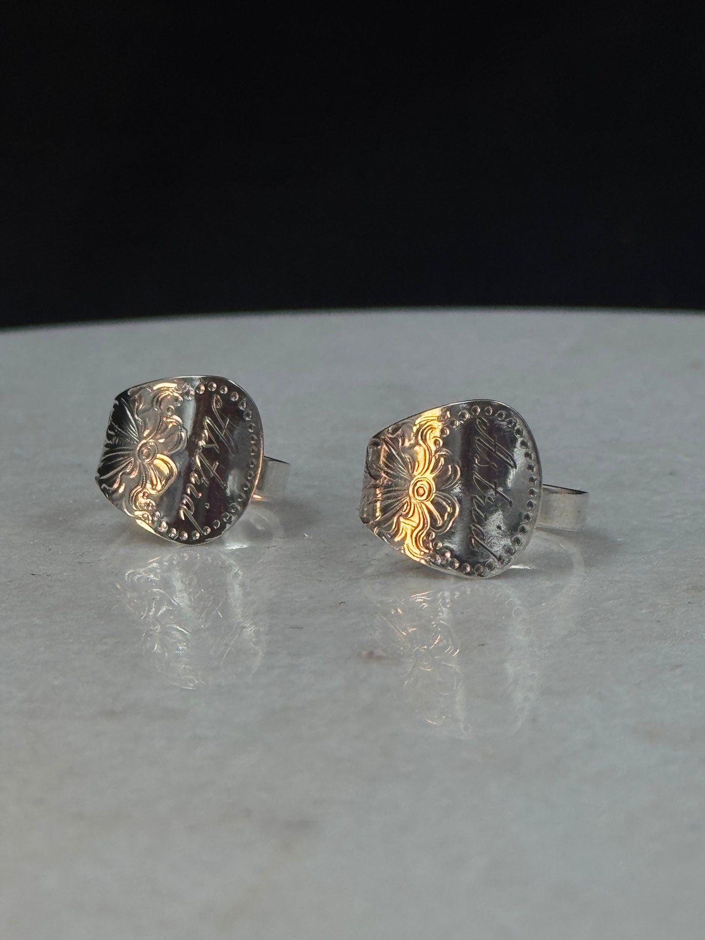 Bestilling! 2 ringer i sølv - flat rose