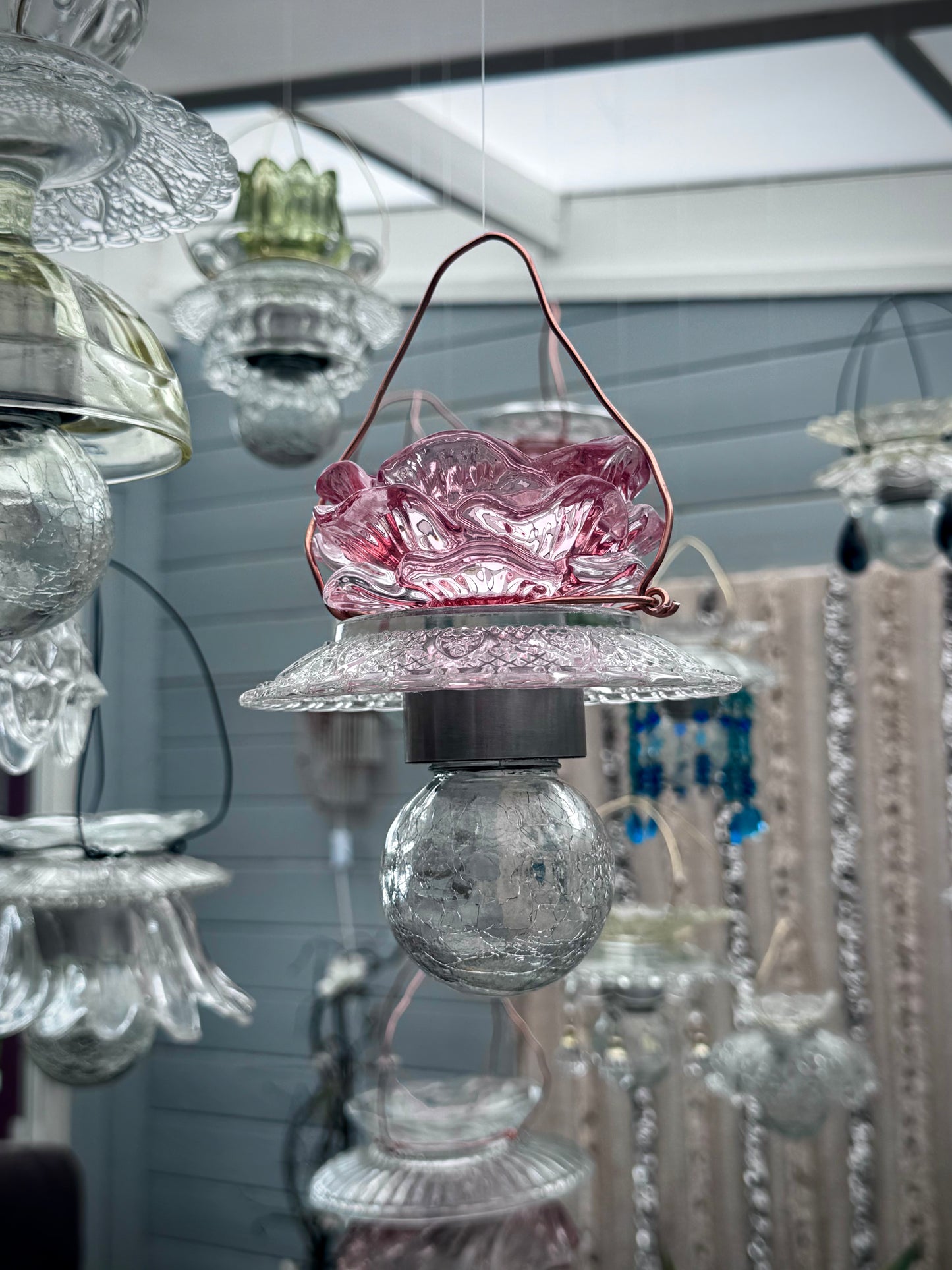 Vintage Solcellelampe hengelykt - rosa rose