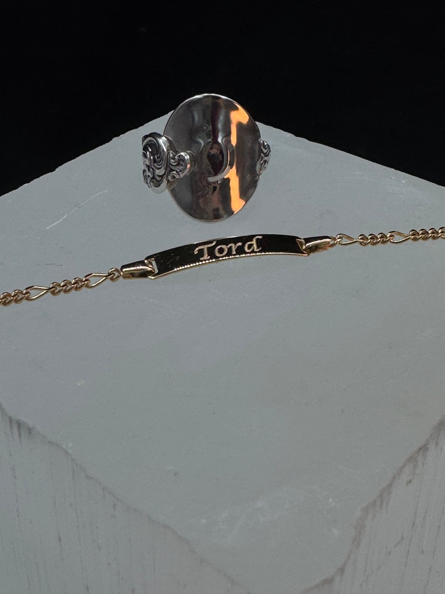 Bestilling! Vintage sløyfering av saltskje og forgylling av armbånd