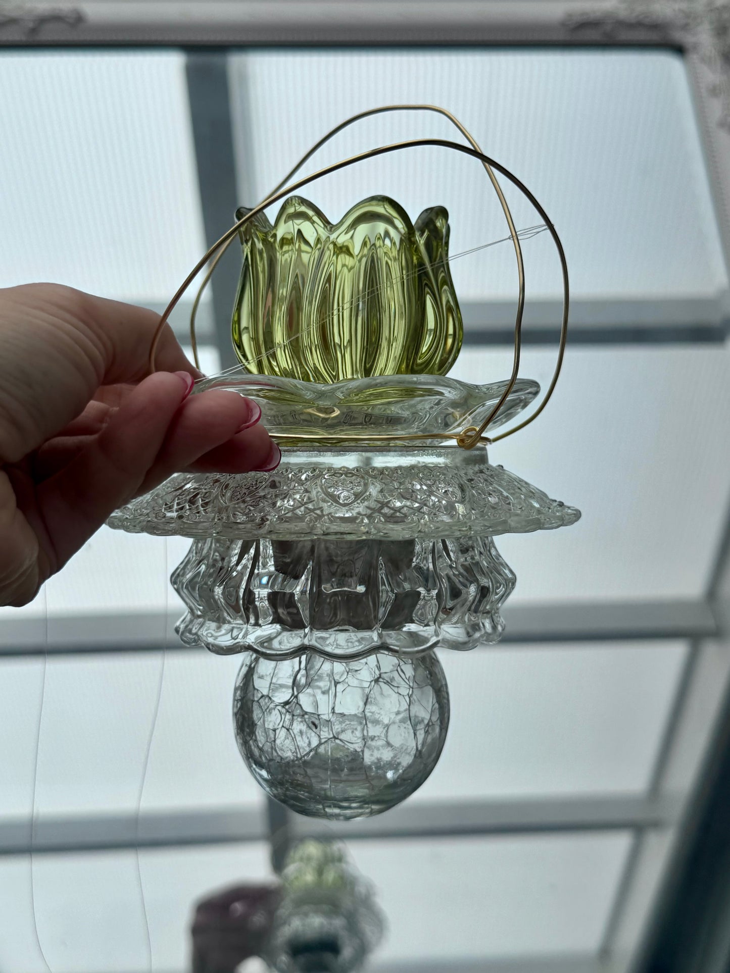 Vintage Solcellelampe hengelykt - grønn tulipan