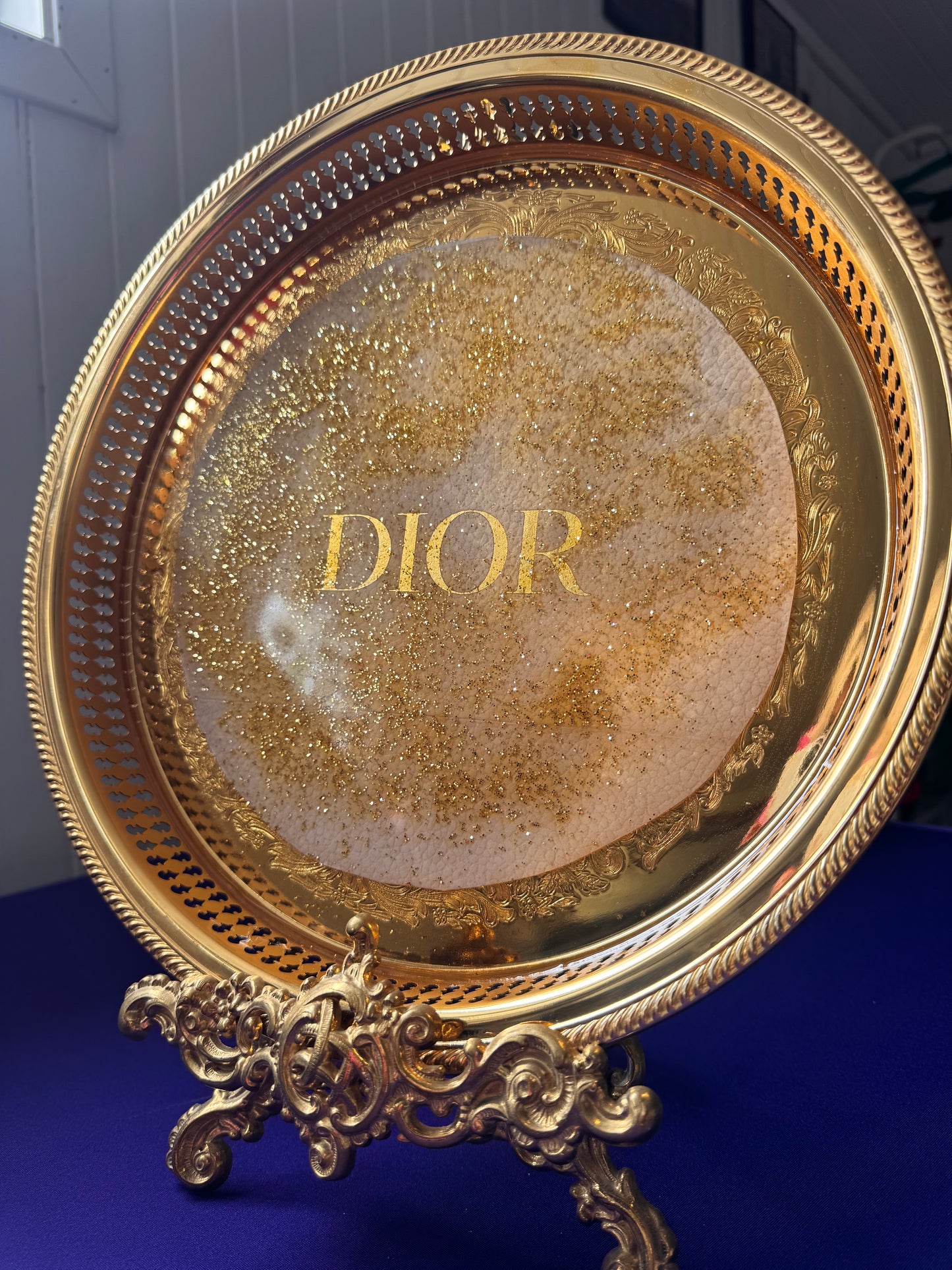 Vintage Christian Dior lysfat i gull og glitter