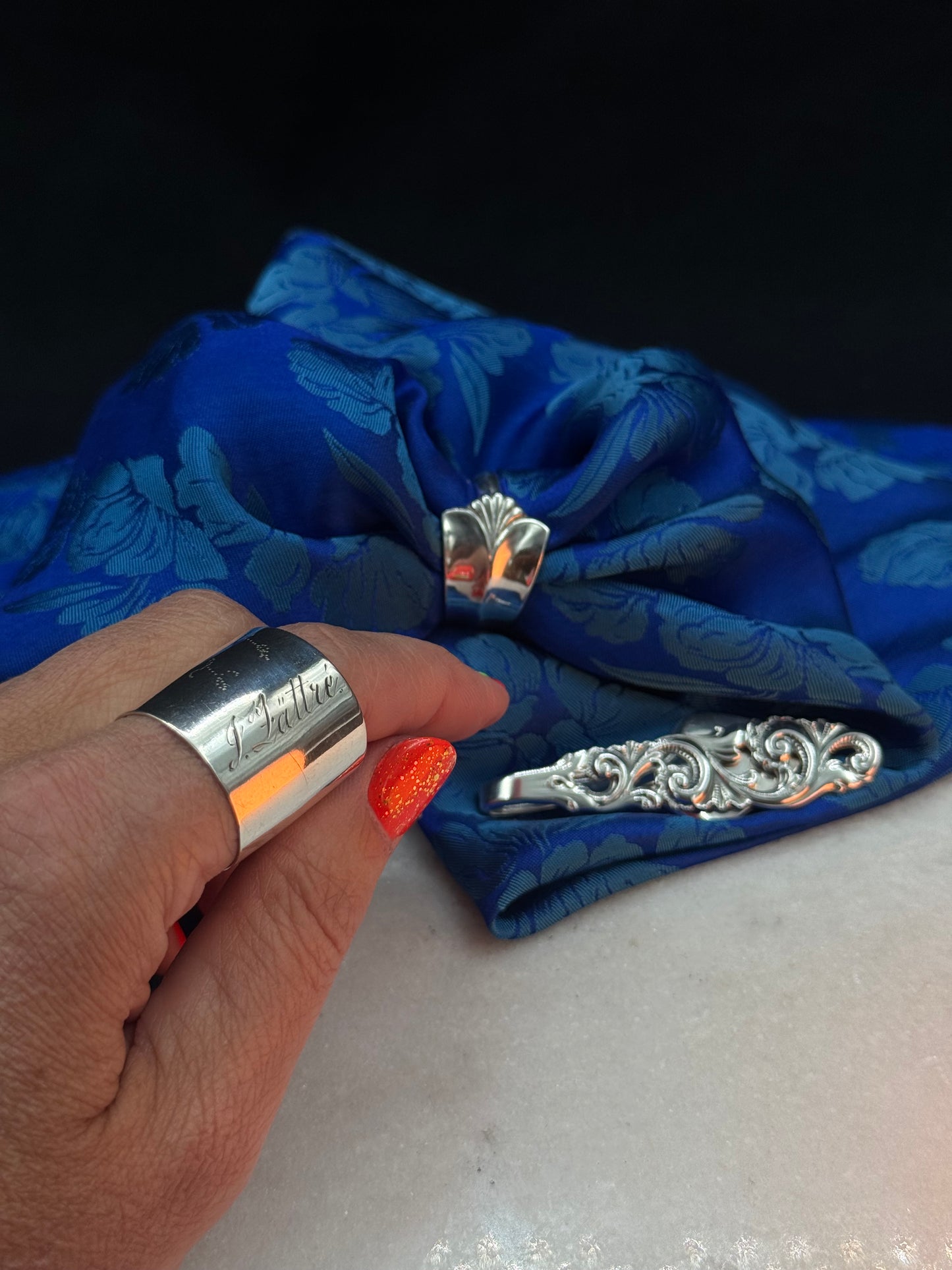 Bestilling! Vintage ring, slipsnål og skjerfring av eget sølv