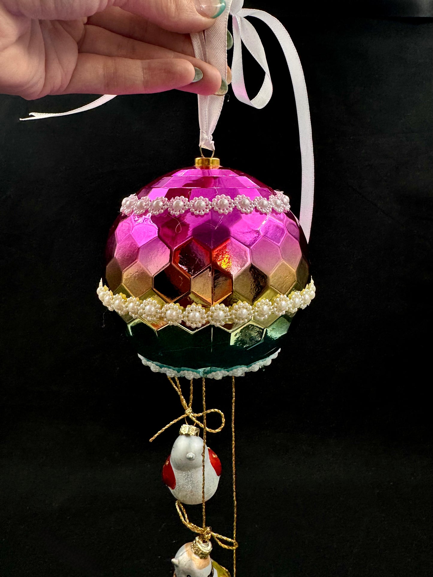 Disco julekule med 3 små fugler