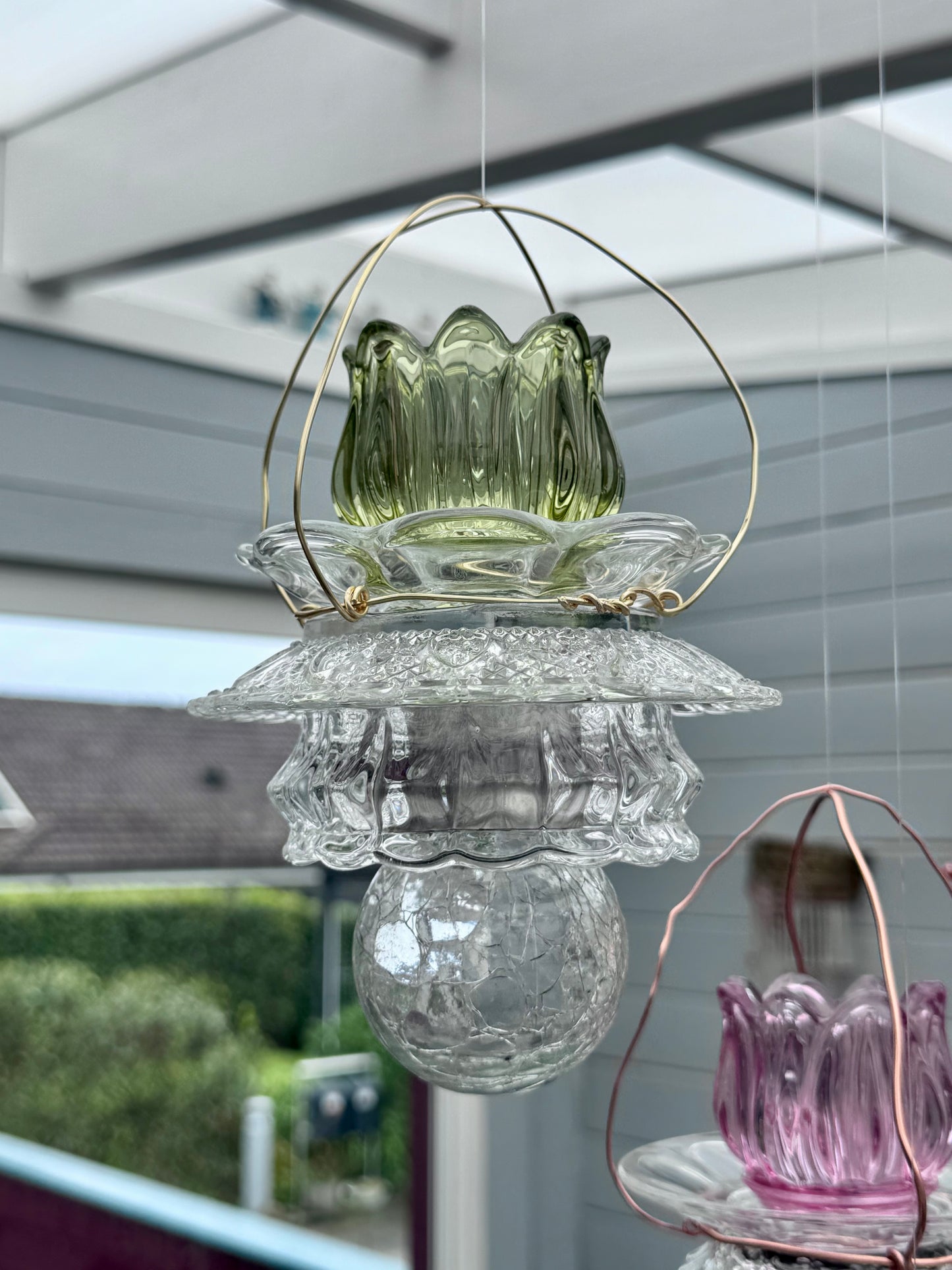 Vintage Solcellelampe hengelykt - grønn tulipan