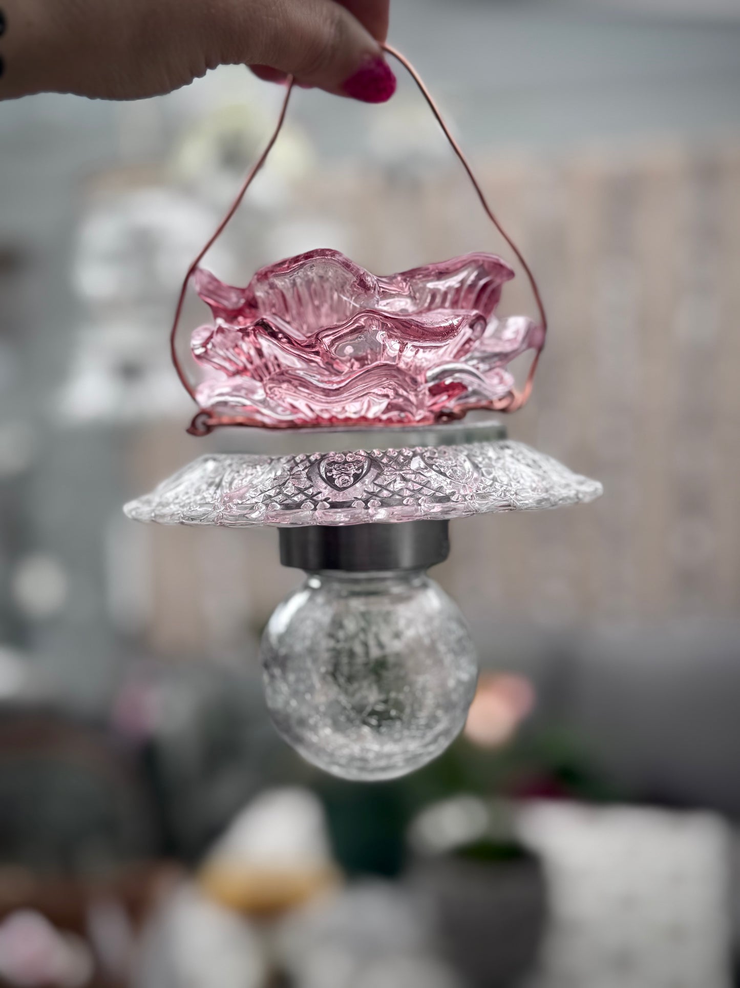 Vintage Solcellelampe hengelykt - rosa rose