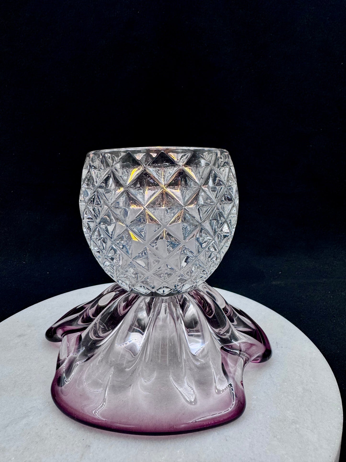 Vintage solcellelampe lilla Chribska krystall og glasskål