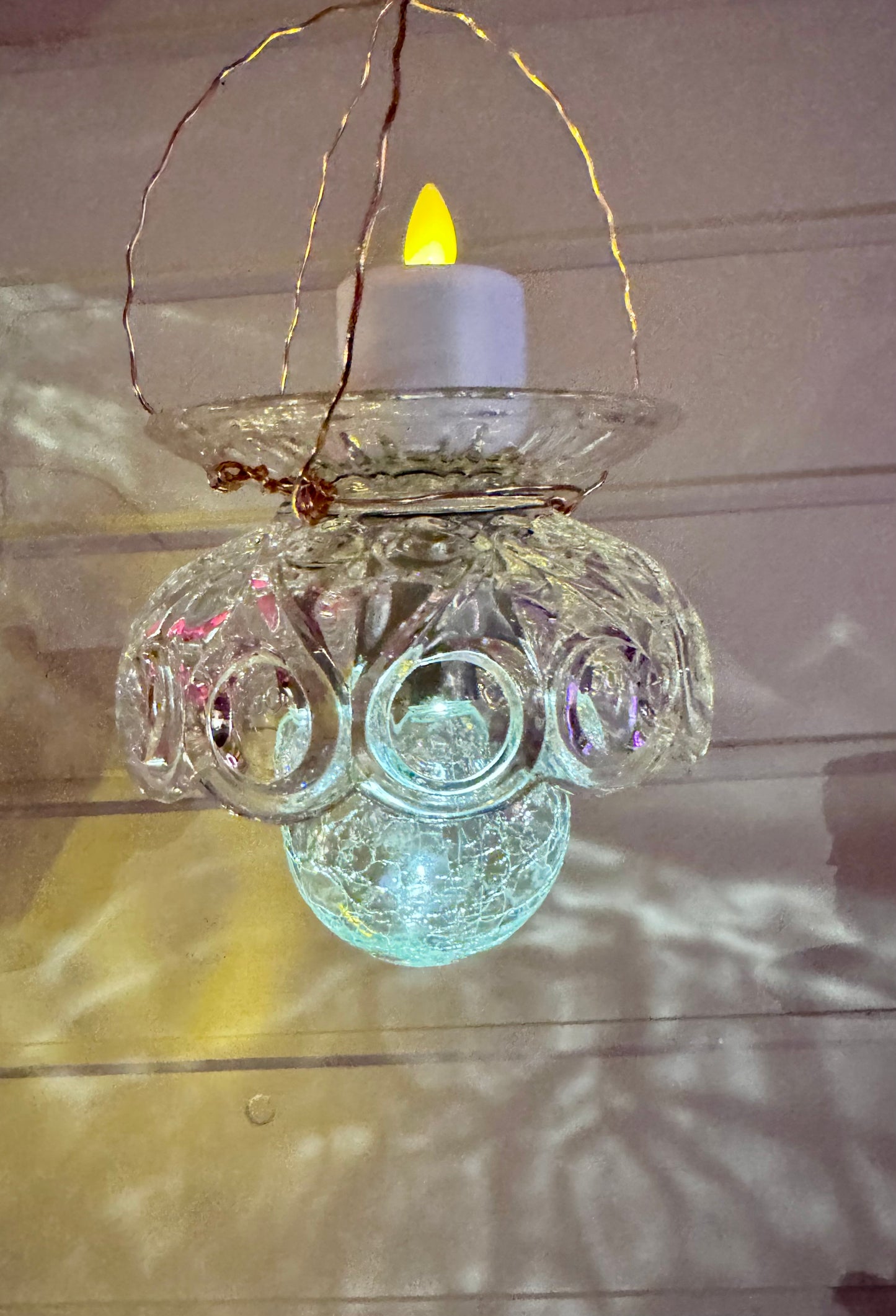 Hengende vintage Solcellelampe i klart glass