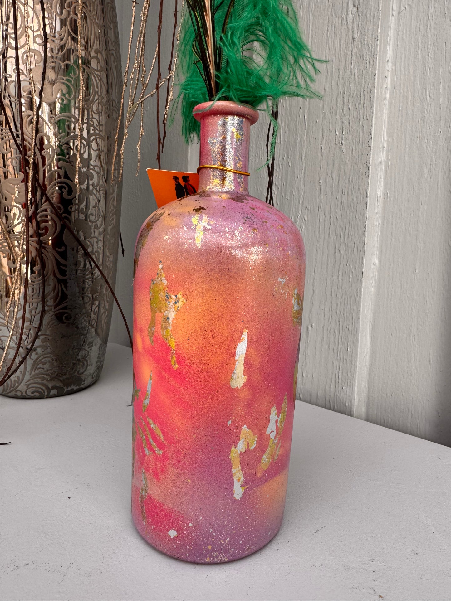 Trendy håndlaget vase rosa og gull