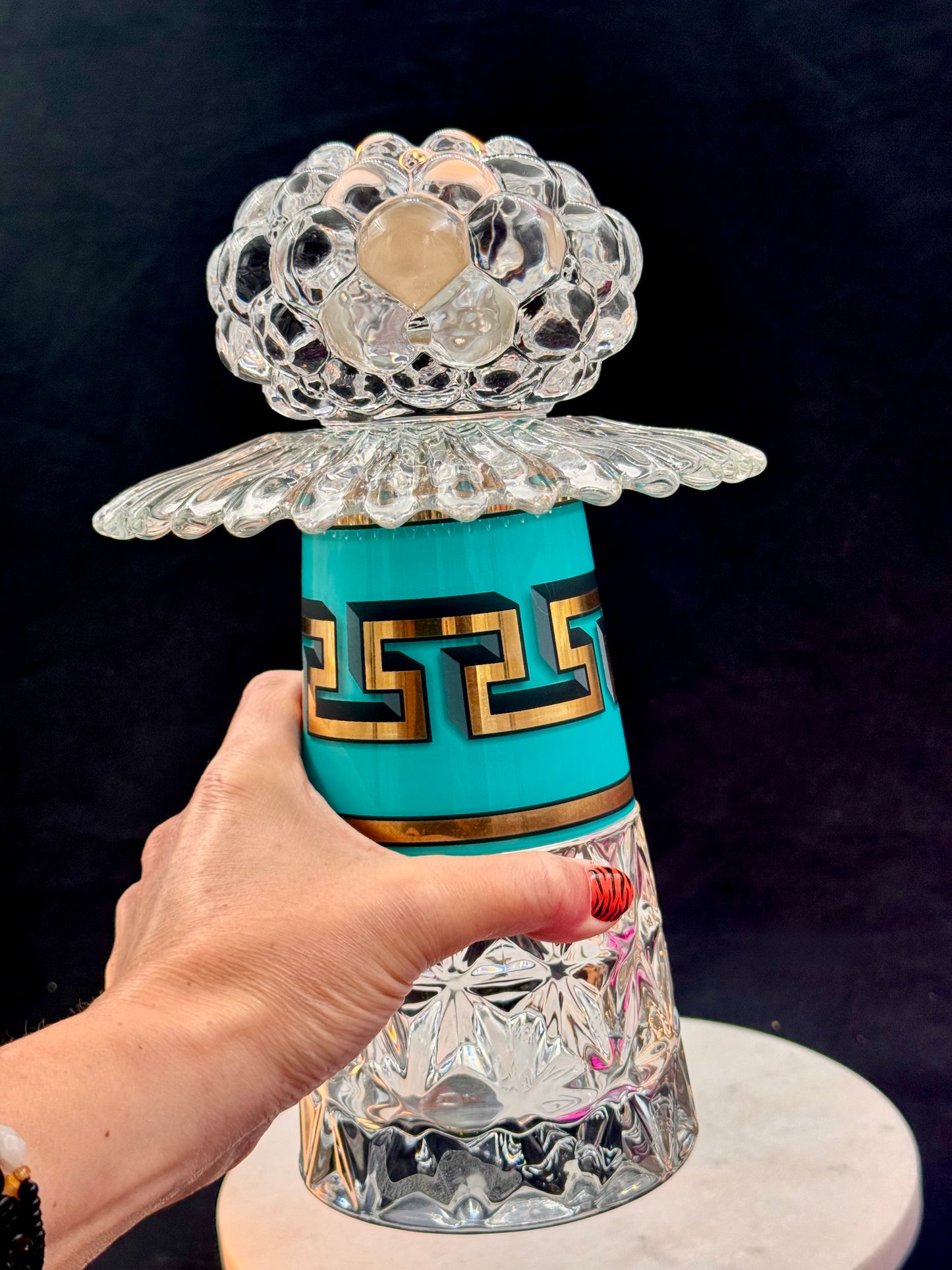 Vintage Jonathan Adler lysestake turkis stor