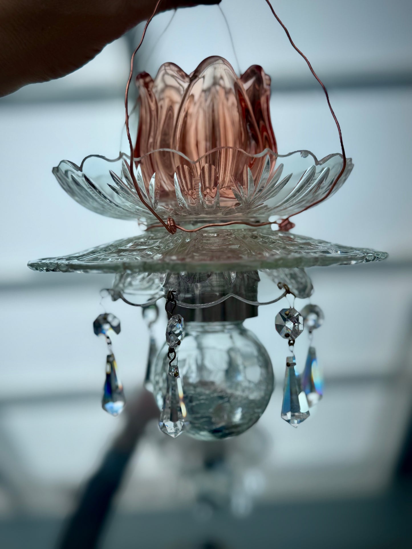 Vintage Solcellelampe hengelykt - oransje/rød  tulipan og prismer