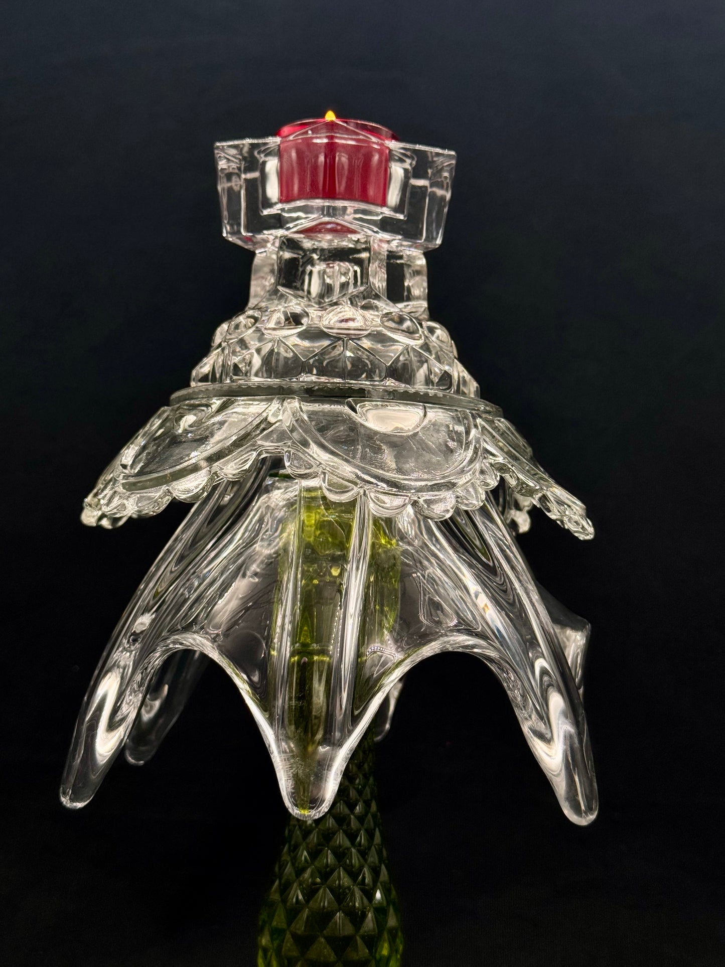 Vintage Juletre med grønn glassfot og krystall