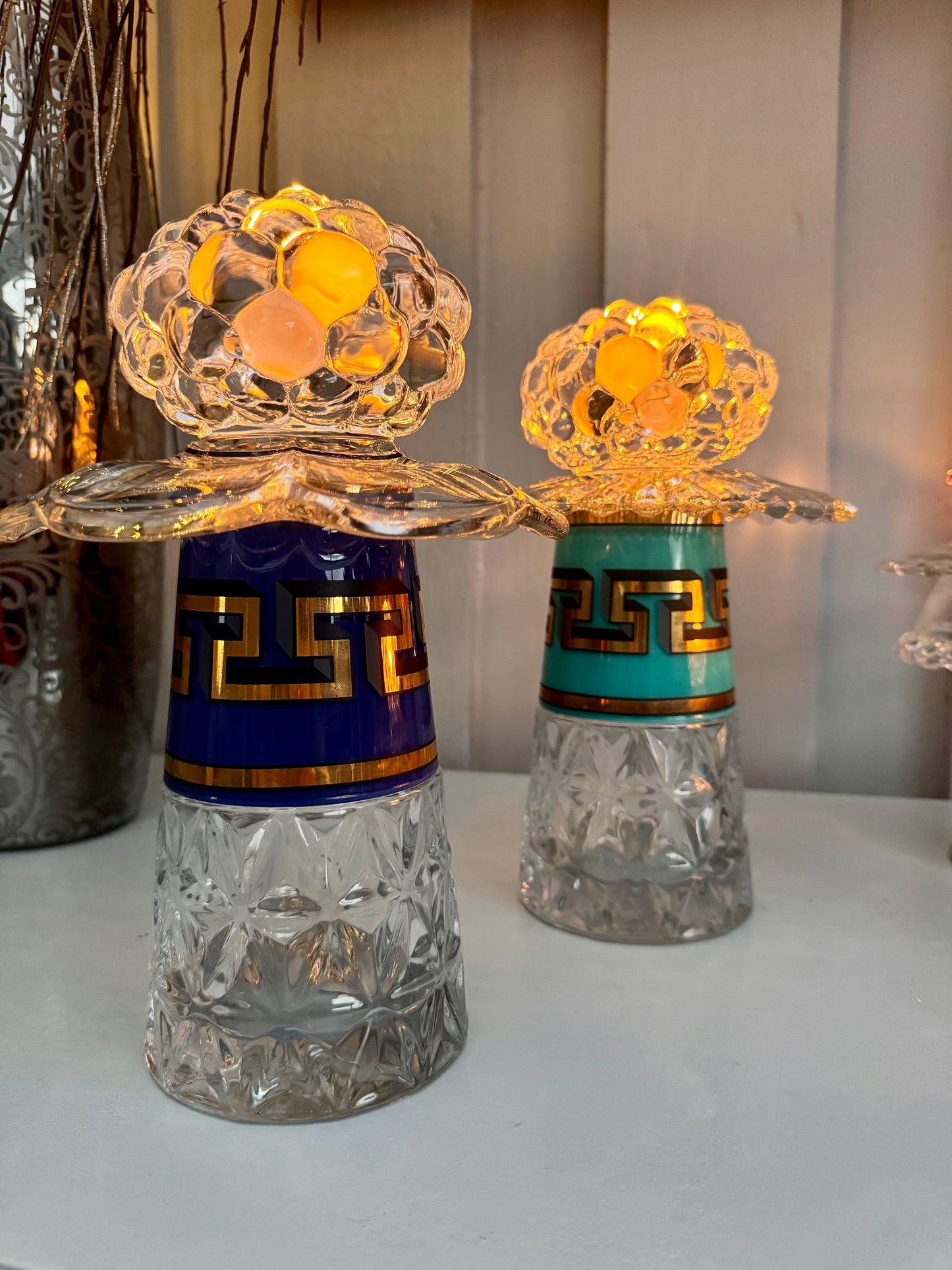 Vintage Jonathan Adler lysestake turkis stor