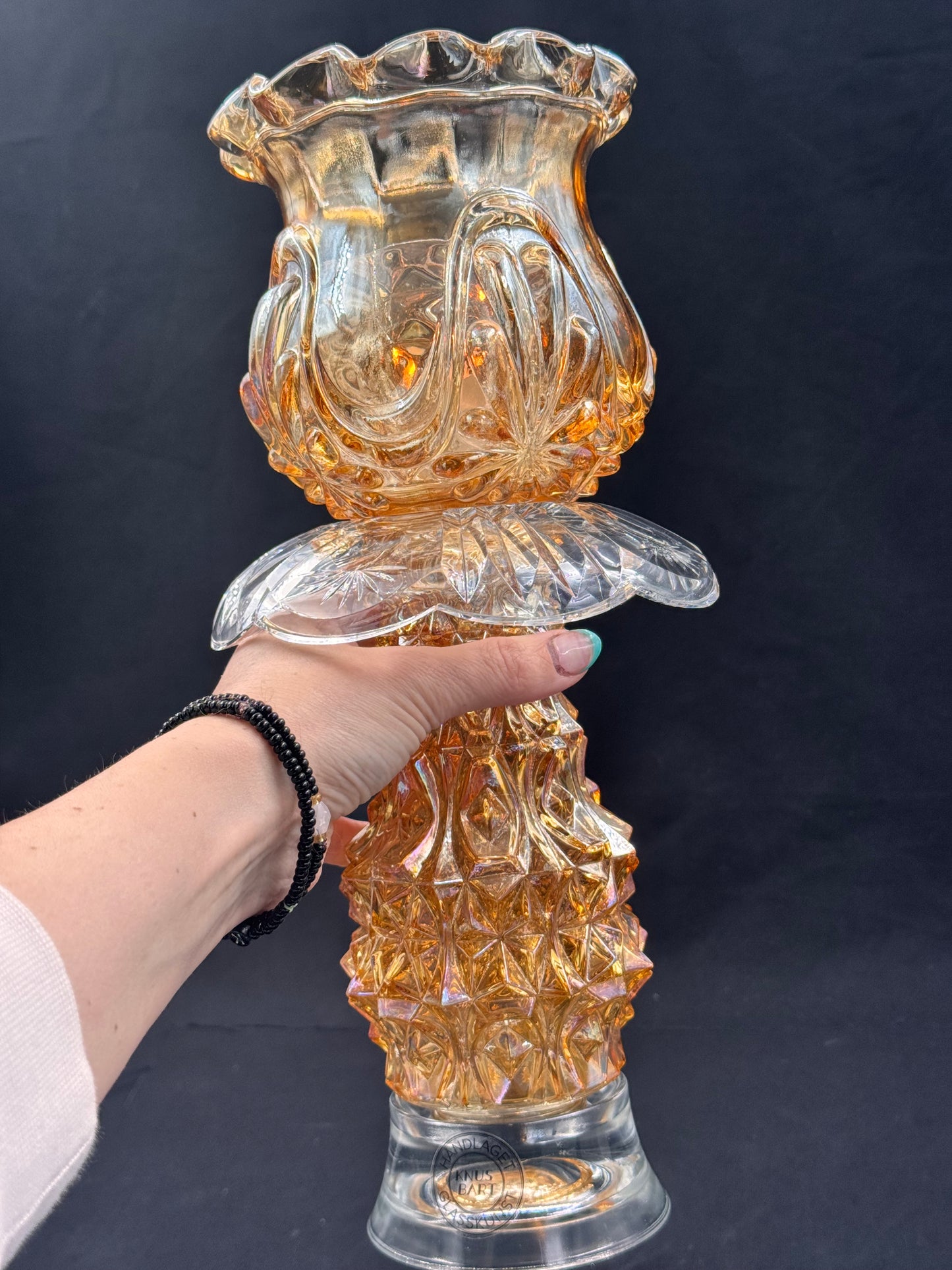 Vintage lyselykt i ren krystall og amber kuppel