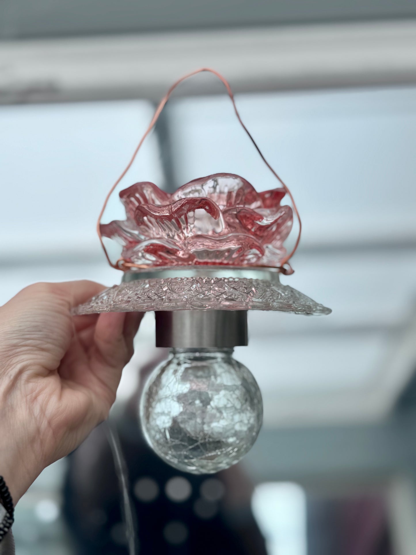 Vintage Solcellelampe hengelykt - rosa rose