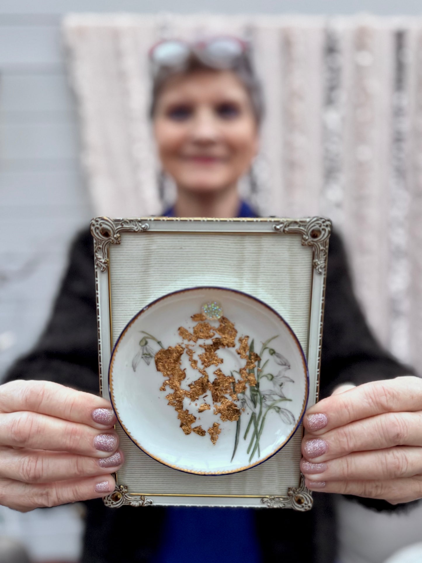 Vulvakunst vintage ramme fat med snøklokker med diamant