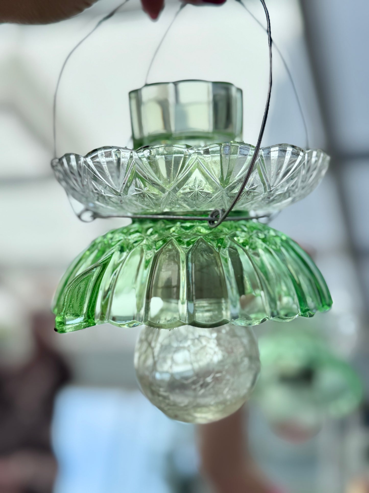 Vintage Solcellelampe hengelykt - grønn skål og grønt telys