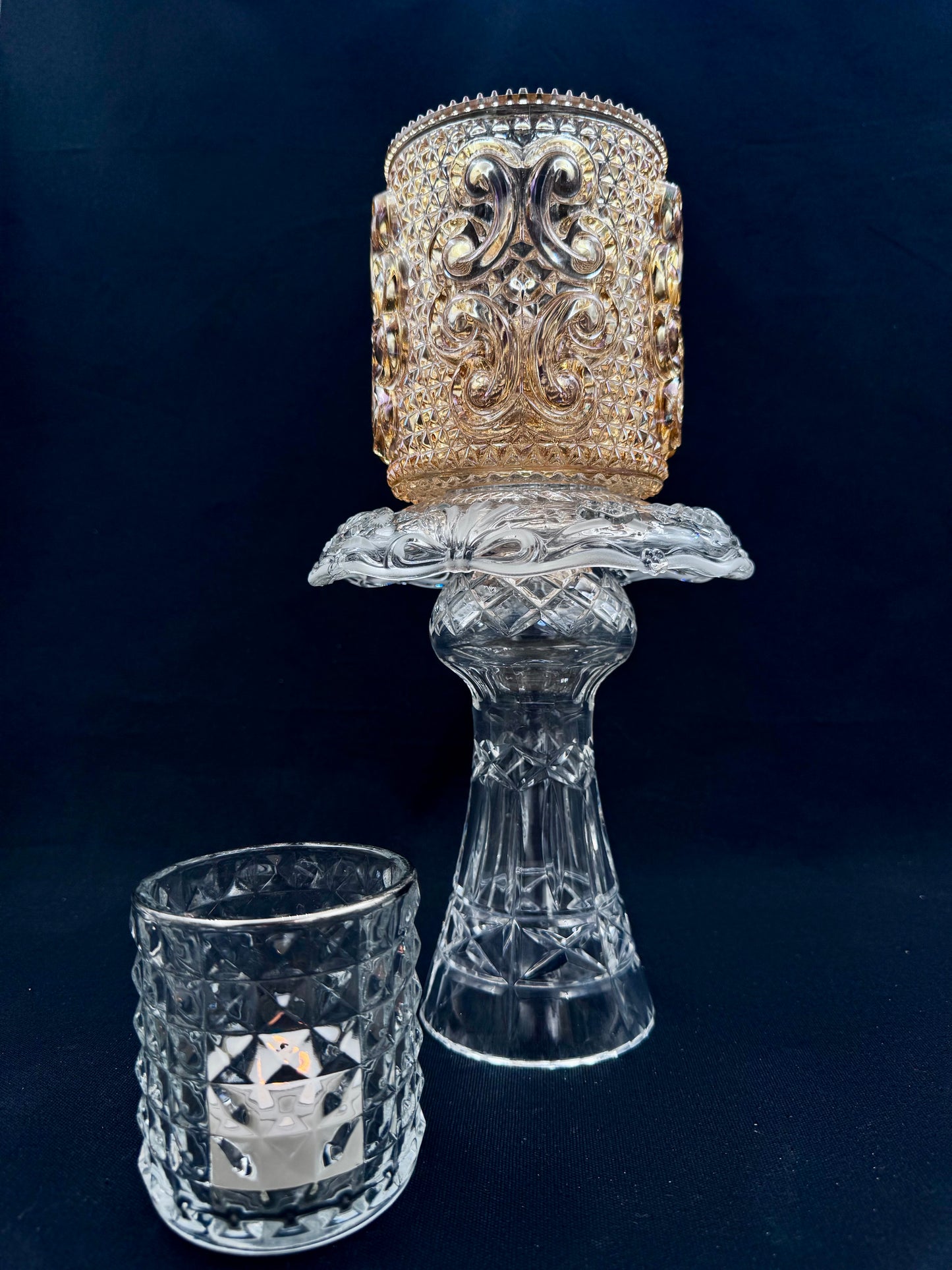 Vintage champagne lyslykt i klart krystall