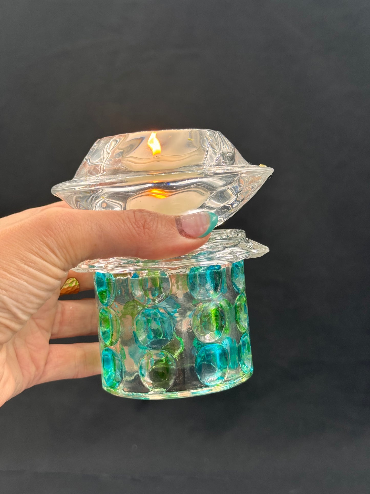 Vintage lysestake «mini» grønn/blå