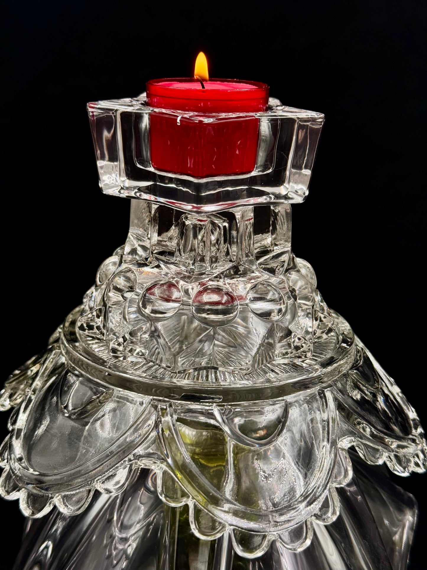 Vintage Juletre med grønn glassfot og krystall