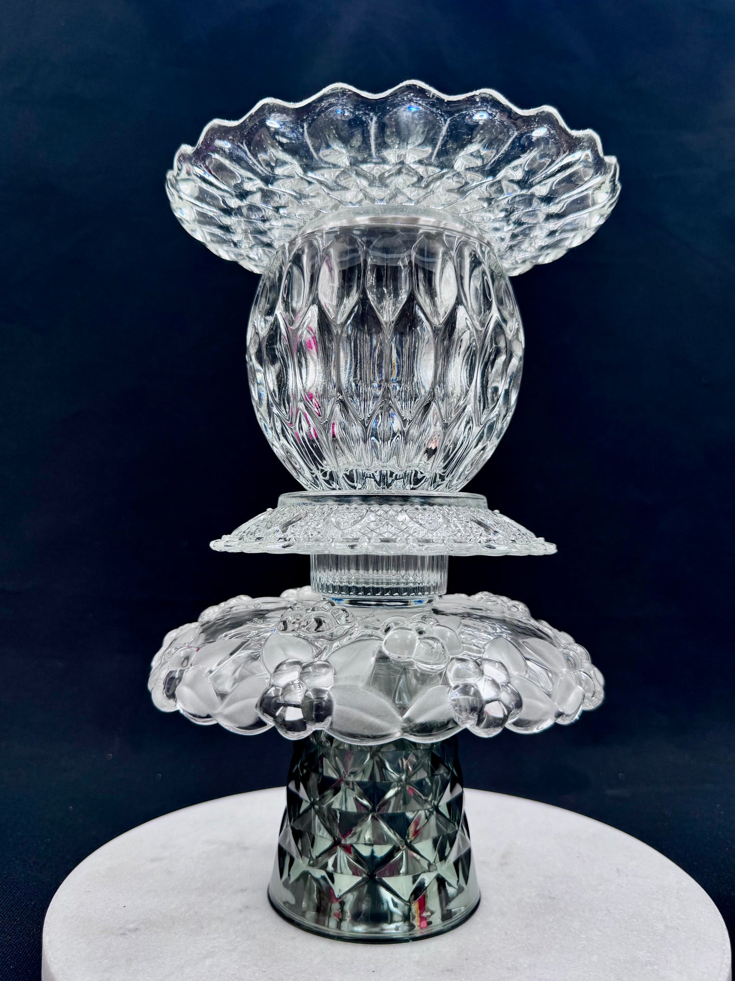 Vintage solcellelampe svart metallic Tine K fot og glassfat