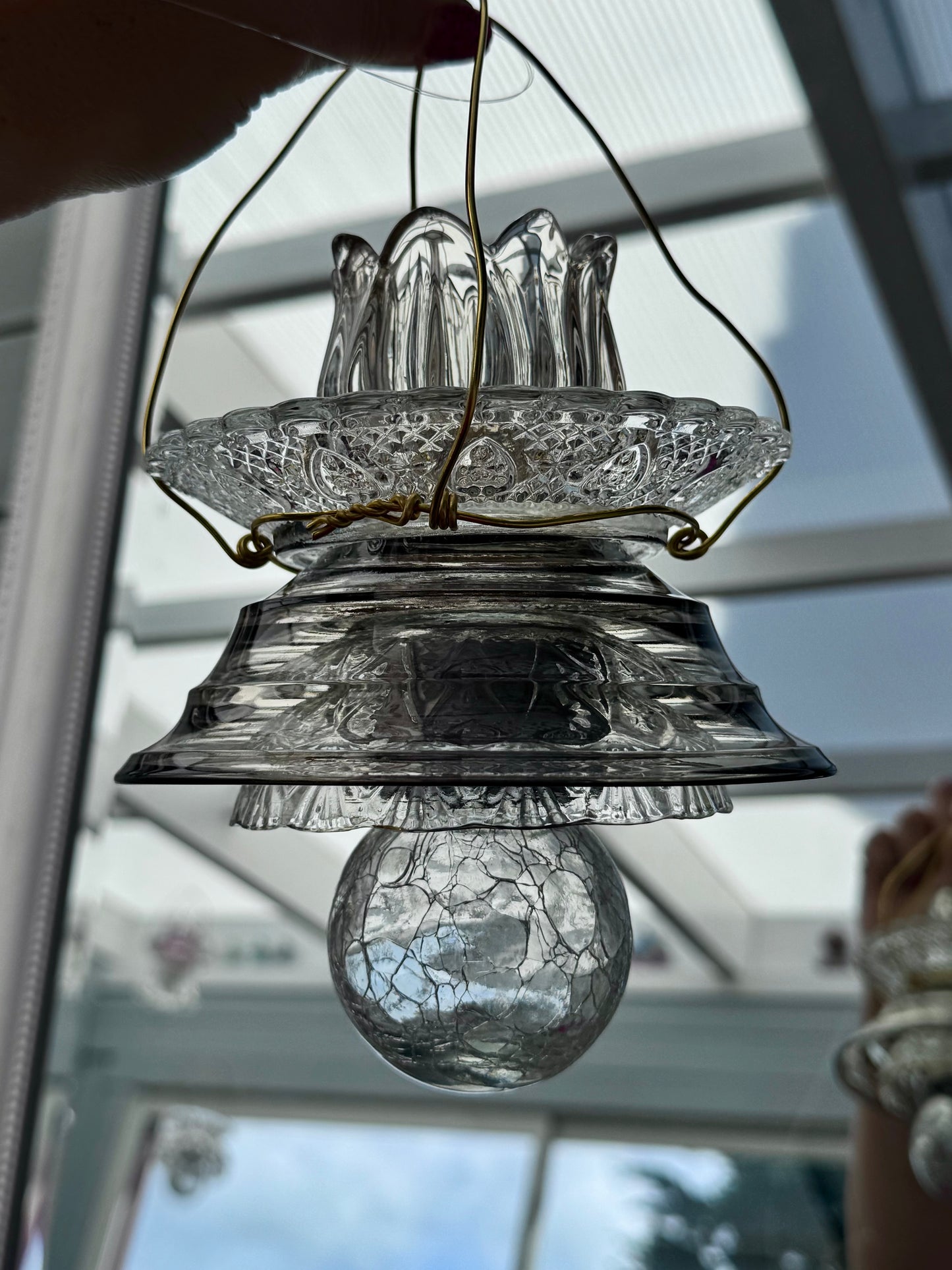 Vintage Solcellelampe hengelykt - grå tulipan og smoke skål