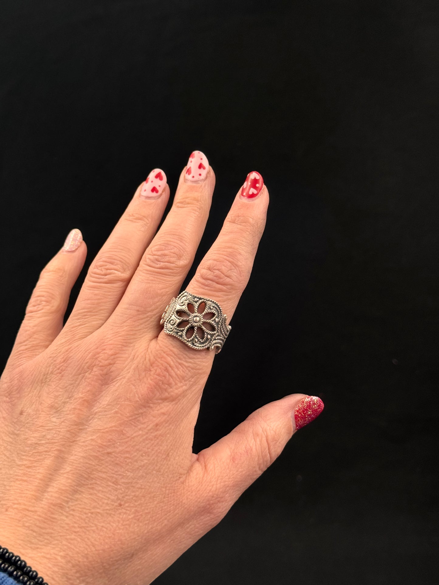 Vintage sølvring «Filigran» str 59 oksidert