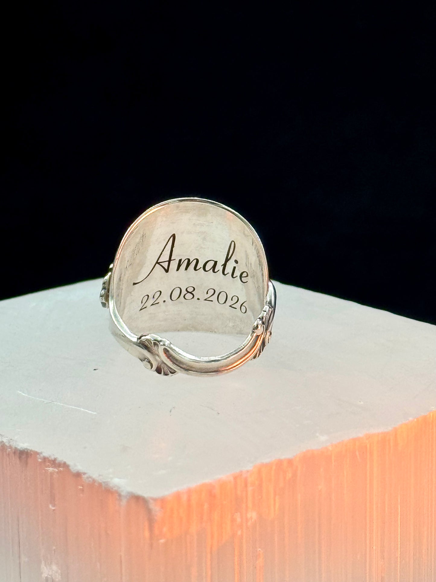 Bestilling! Vintage skjerfring «Oldemor» gravering Amalie