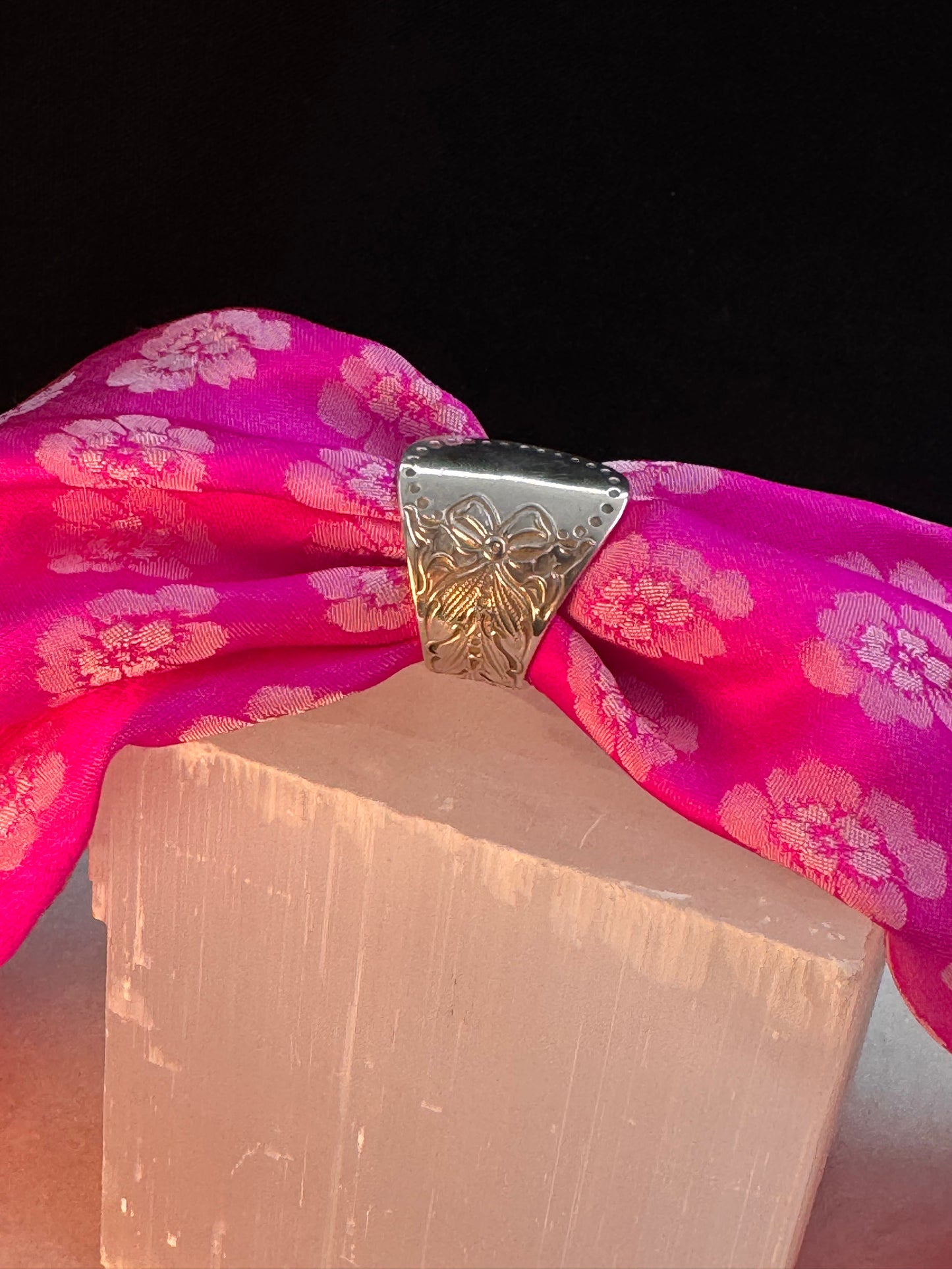 Bestilling! Vintage Skjerfring eget sølv Flat rose