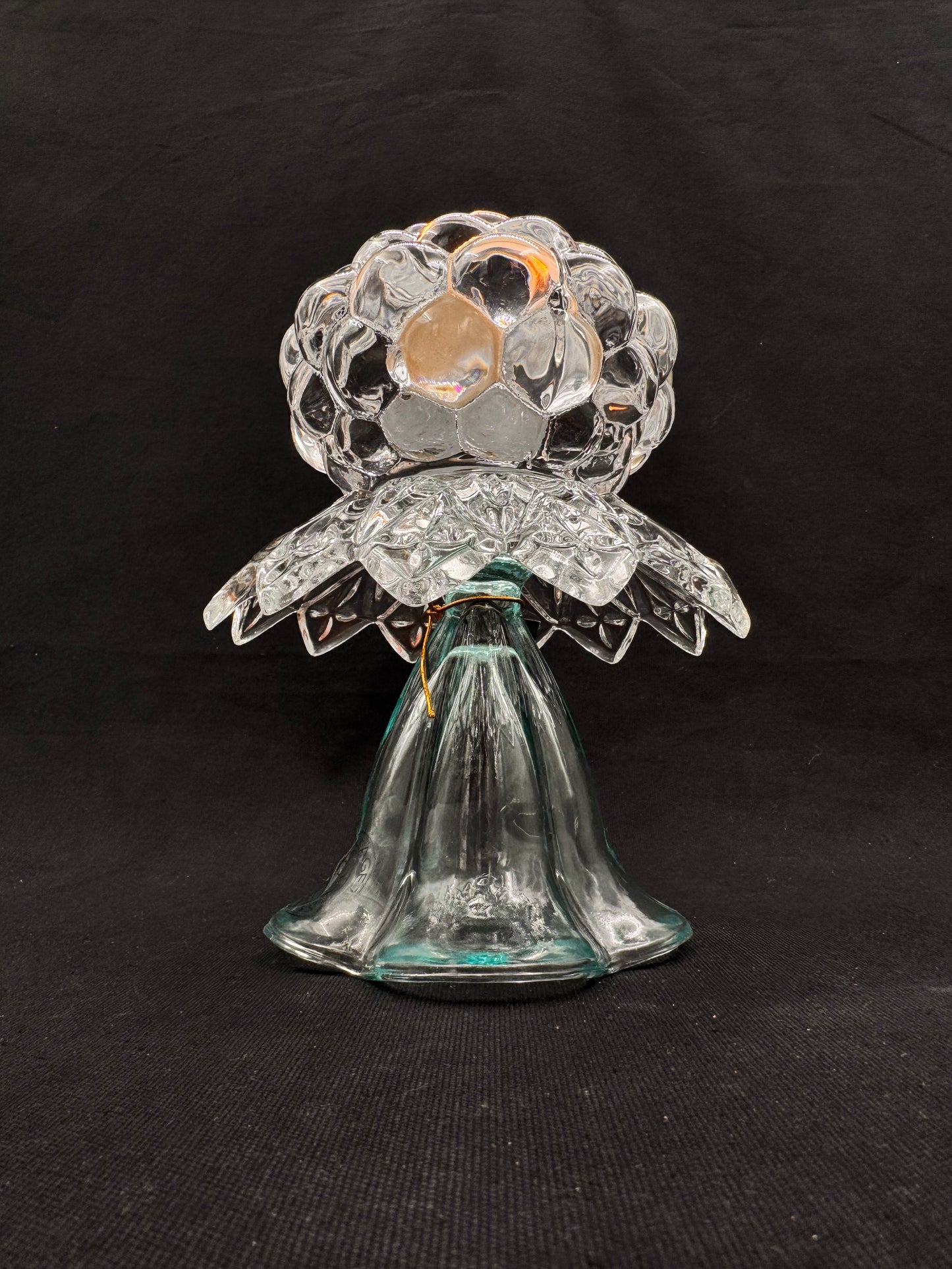 Vintage lysestake Orrefors krystall og med turkis fot