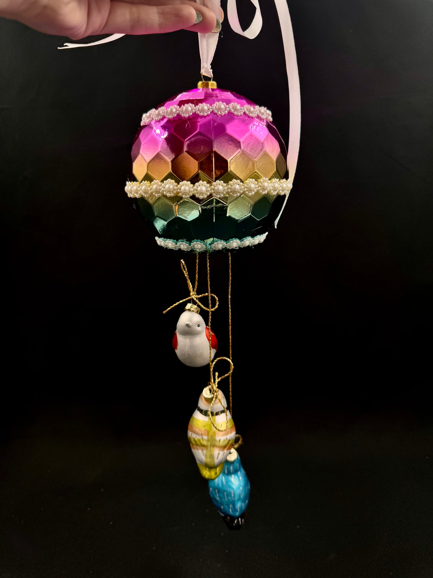 Disco julekule med 3 små fugler