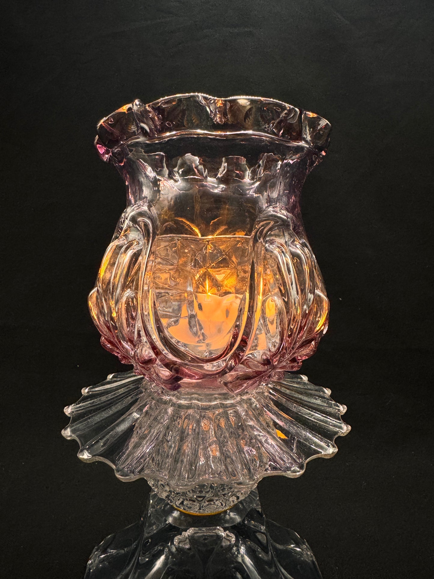 Vintage lykt i lilla og klart  glass