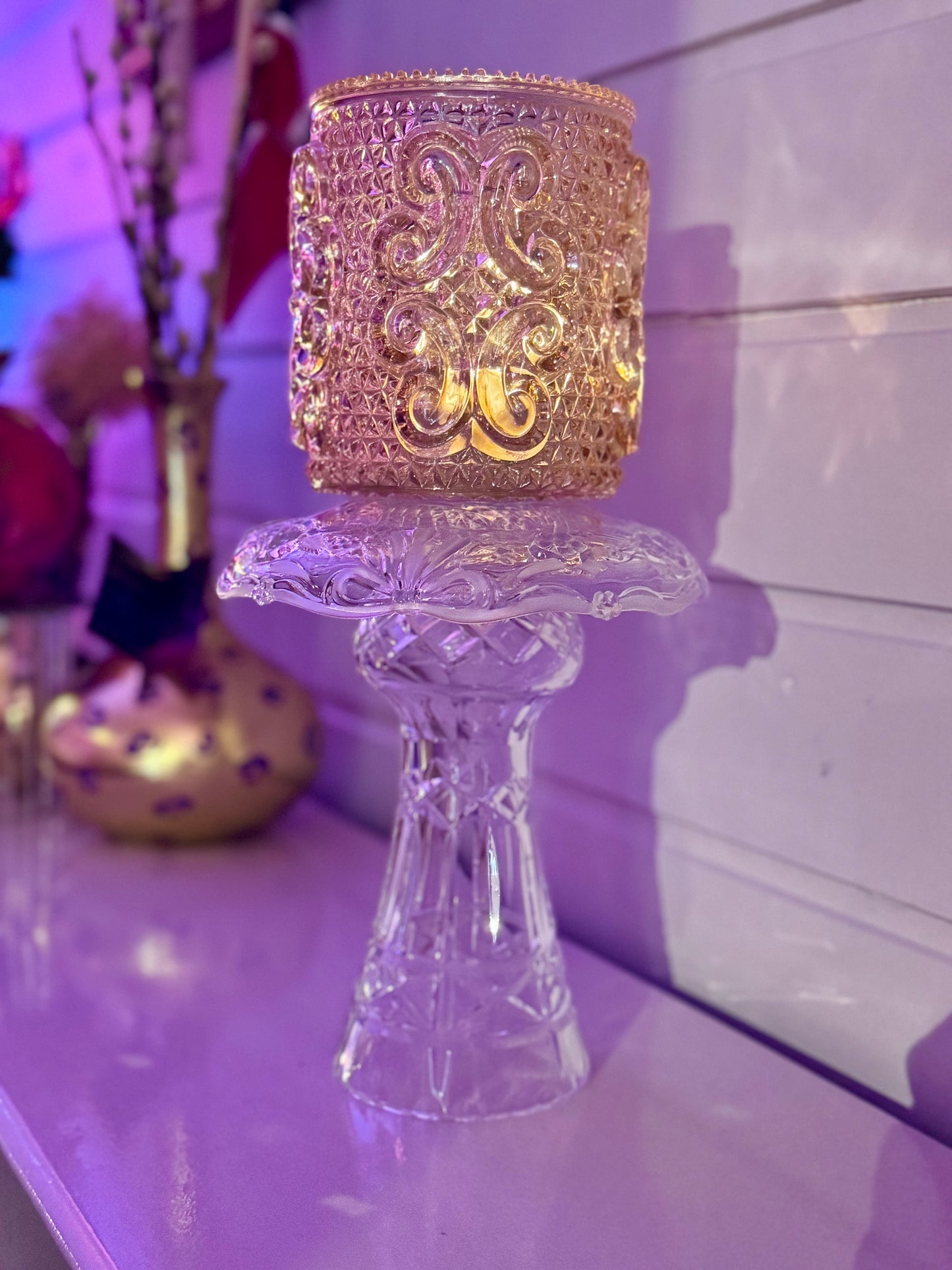 Vintage champagne lyslykt i klart krystall