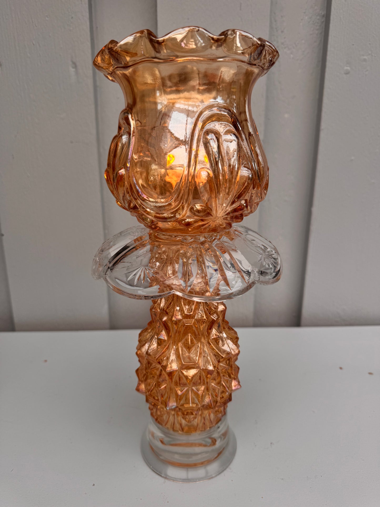 Vintage lyselykt i ren krystall og amber kuppel